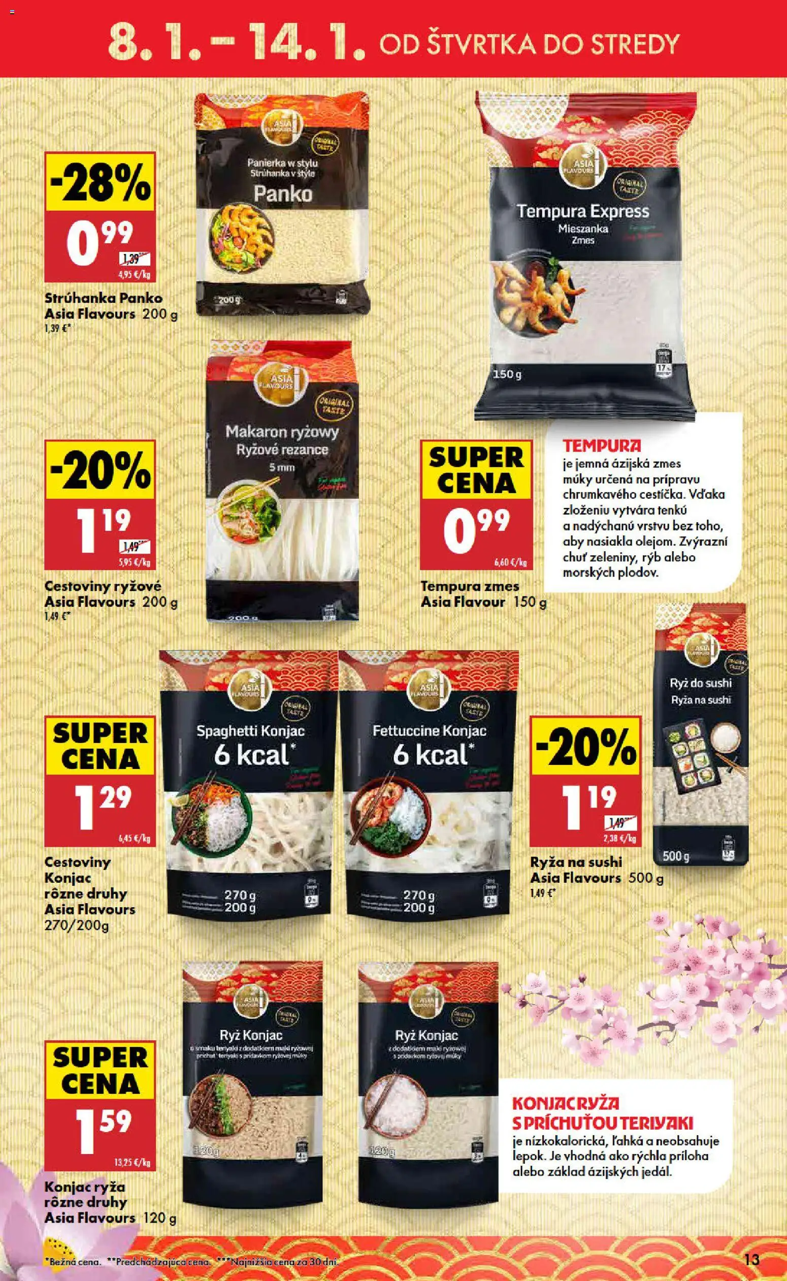 Nové Biedronka akcie – leták je platný od 08.01.2026 | Strana: 13 | Produkty: Ryža, Cestoviny, Rezance, Sushi