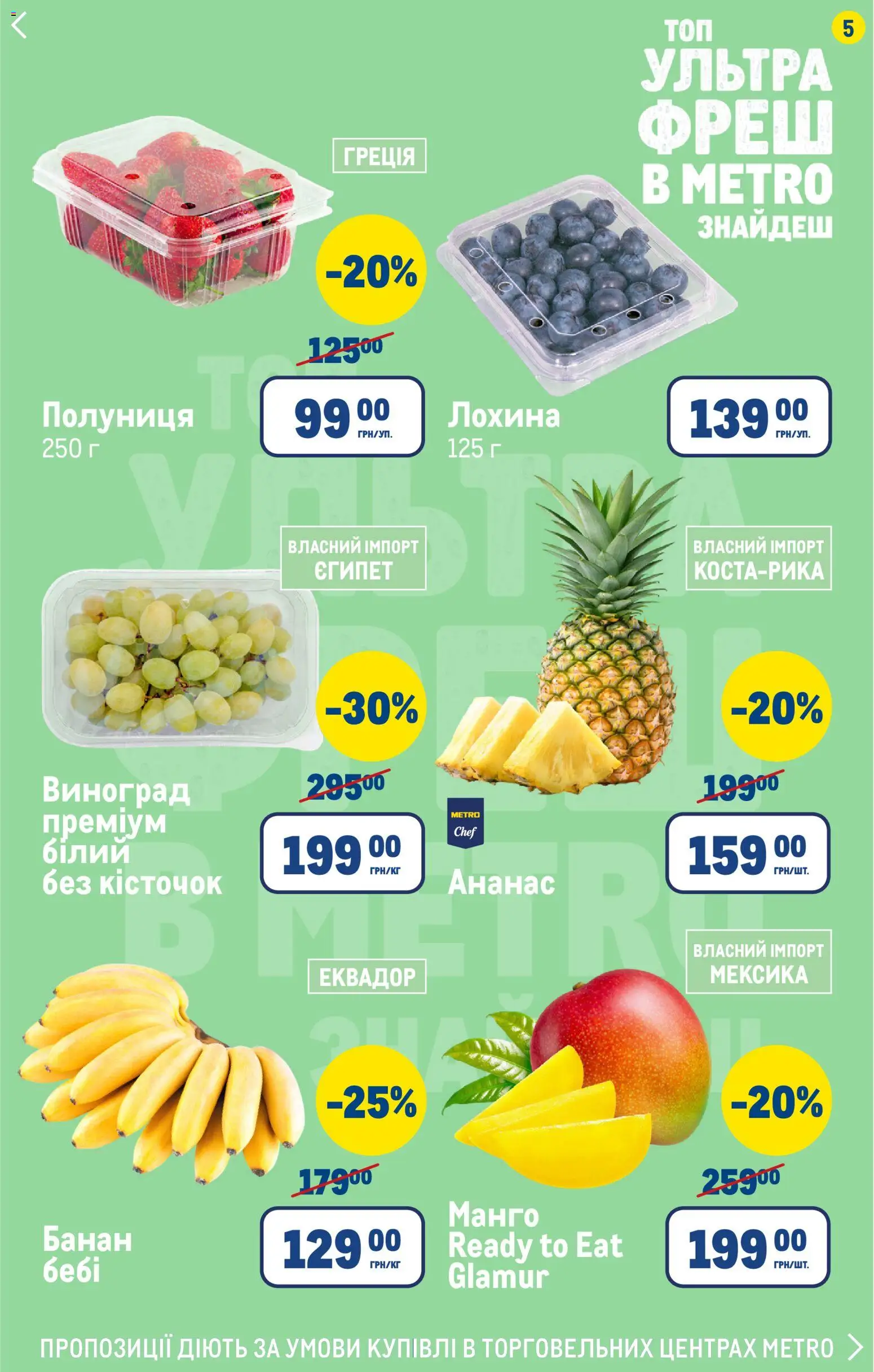 Metro Kаталог - дійснийкції з 26.03.2026 | Сторінка: 5 | Товари: Ананас, Полуниця, Манго, Виноград