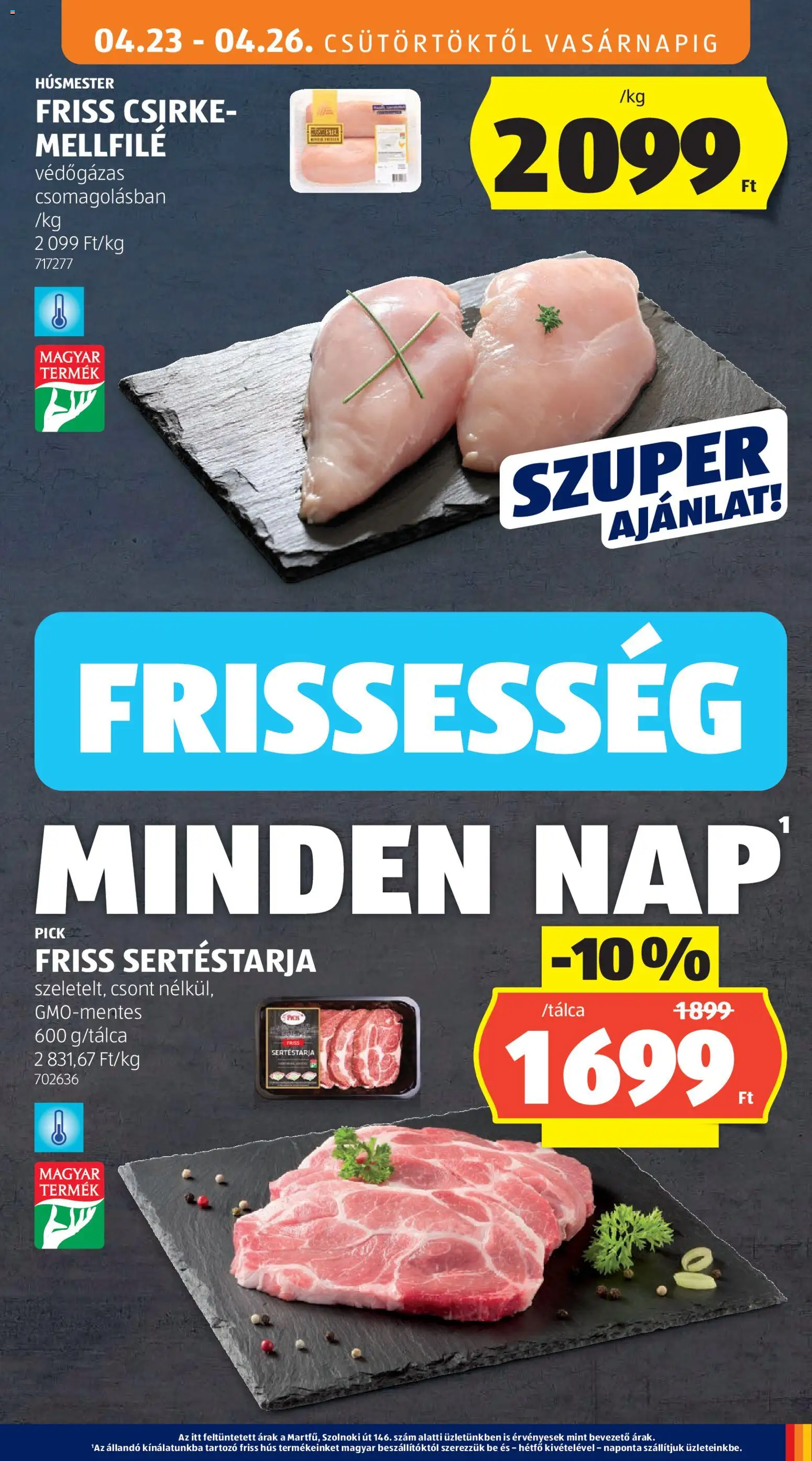 Aldi akciós ujság - amely érvényes a következő dátumtól: 23.04.2026 | Oldal: 9 | Termékek: Sertéstarja, Pick