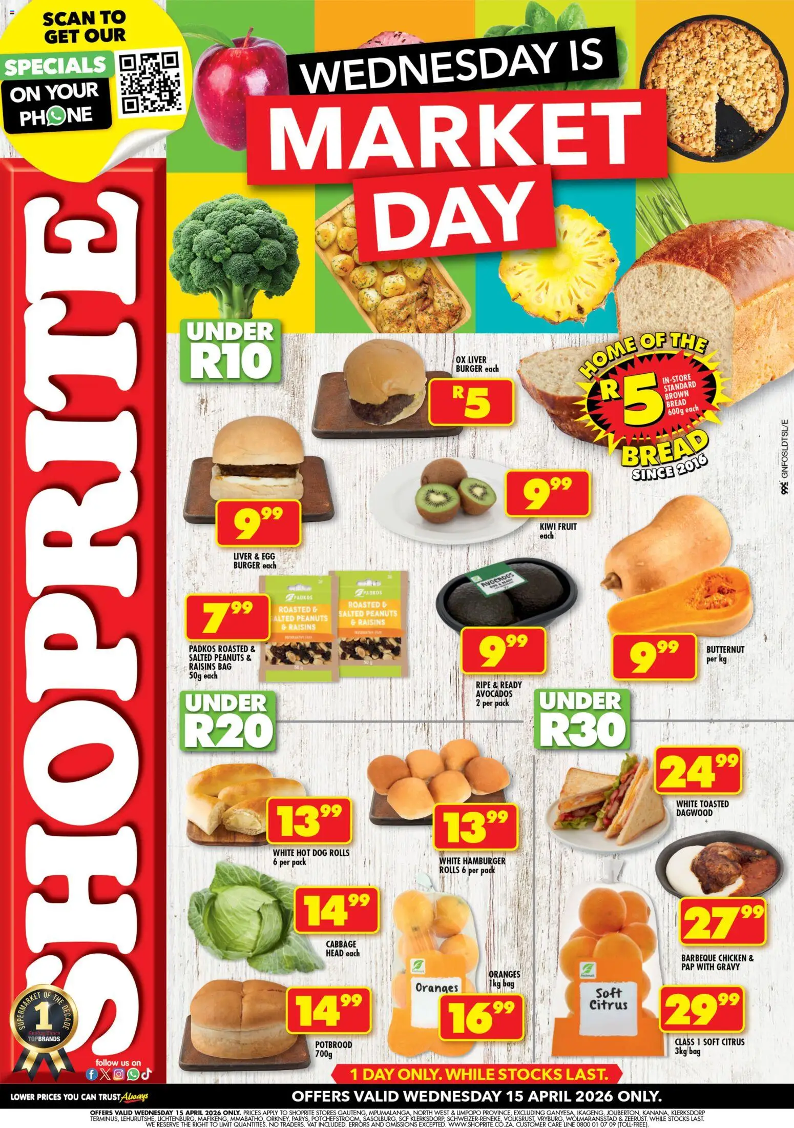New Shoprite catalogue – valid from 15.04.2026 | Page: 1 | Products: Bag, Chicken, Avocados, Fruit
