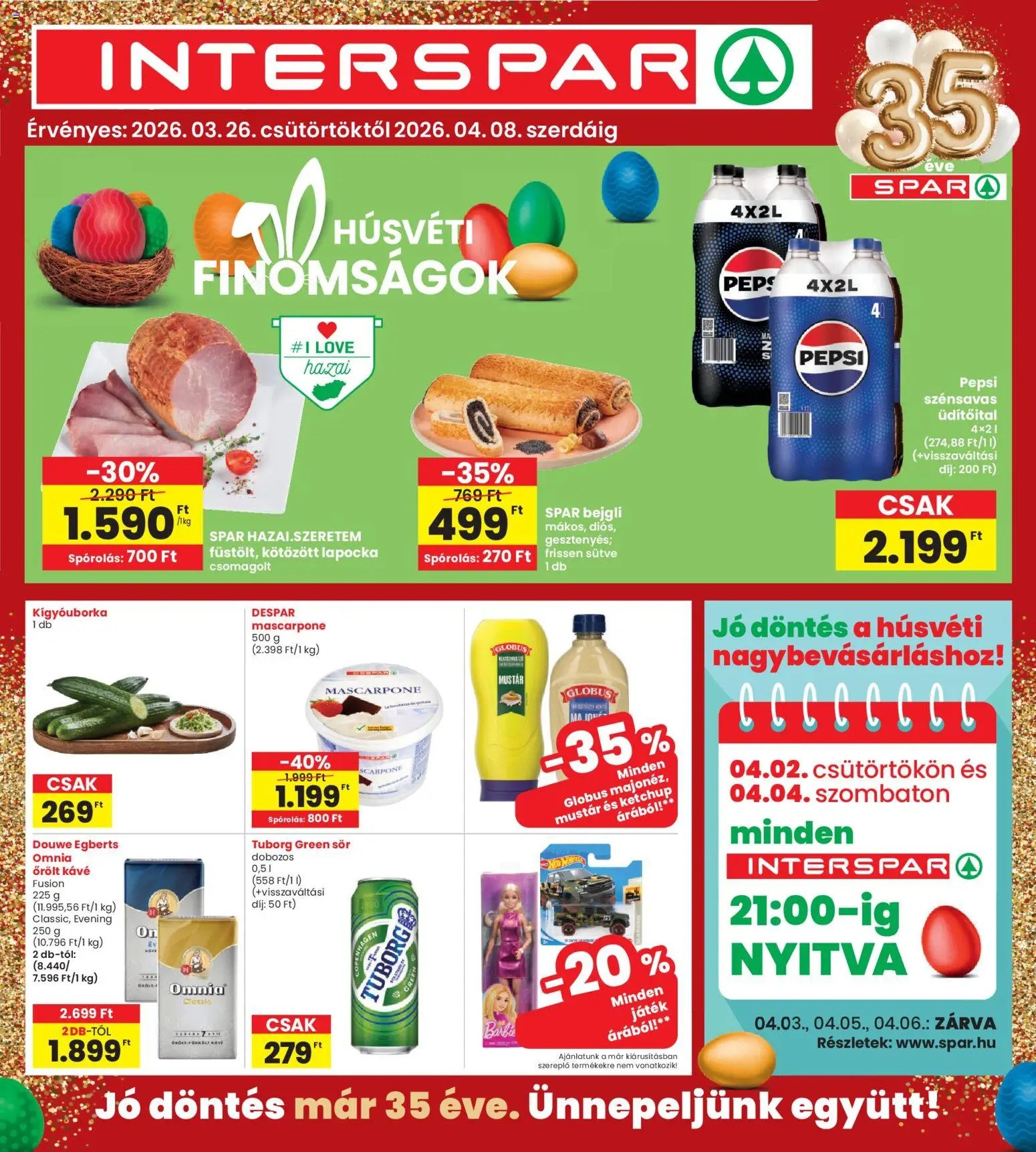 Interspar akciós ujság - amely érvényes a következő dátumtól: 26.03.2026 | Oldal: 1 | Termékek: Pepsi, Játék, Mascarpone, Őrölt kávé