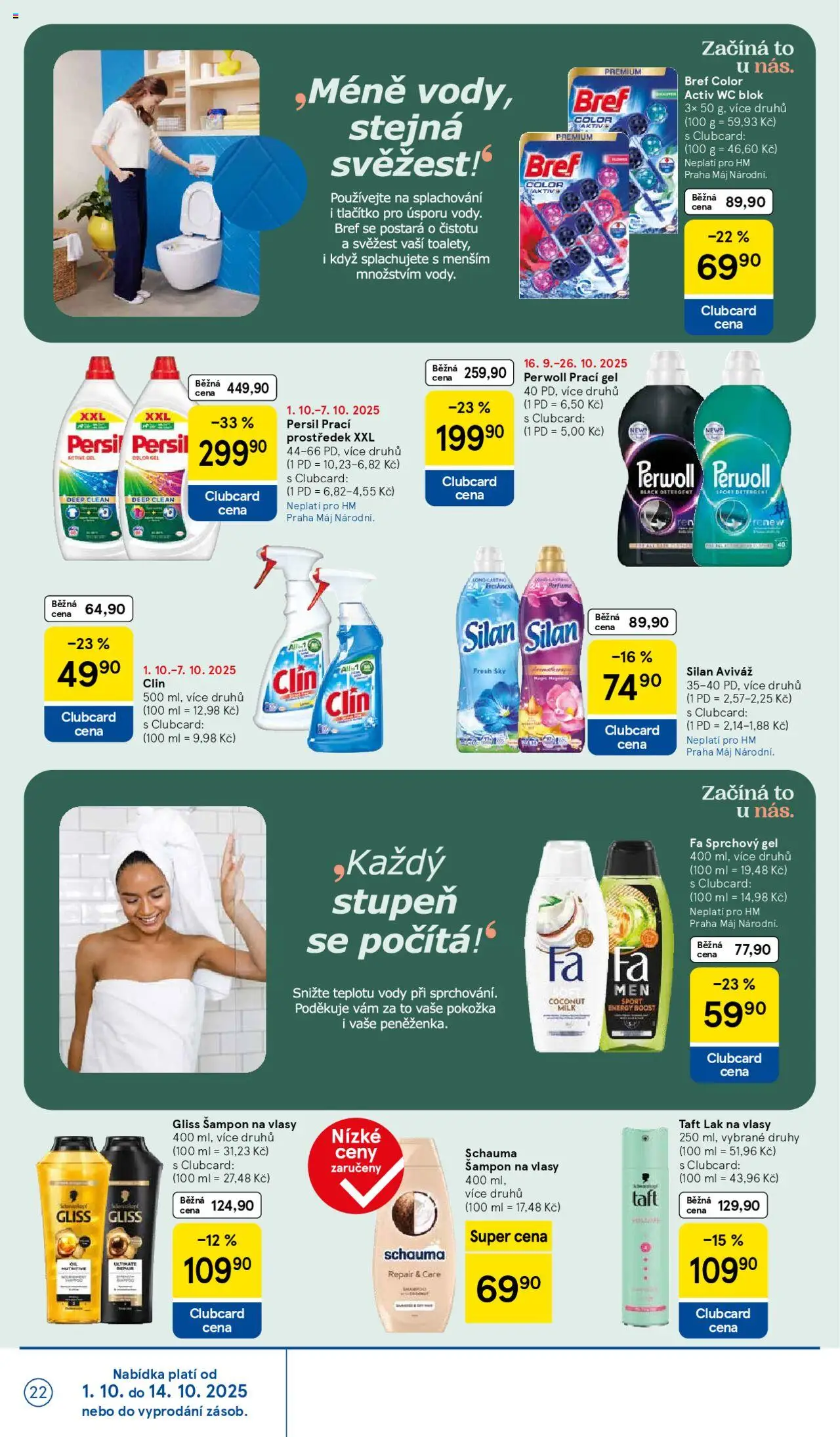 Tesco leták - Hypermarket od 01.10.2025 | Strana: 22 | Produkty: Aviváž, Prací prostředek, Clin, WC blok Bref