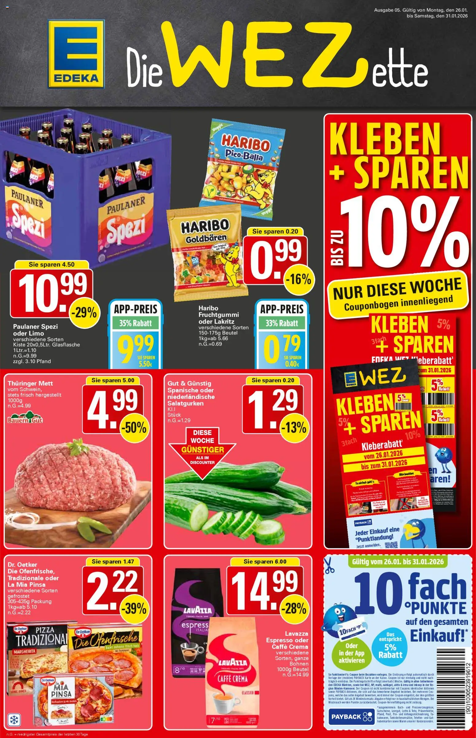 WEZ Prospekt – gültig ab 26.01.2026 | Seite: 1 | Produkte: Lavazza, Haribo, Ofenfrische, Telefon