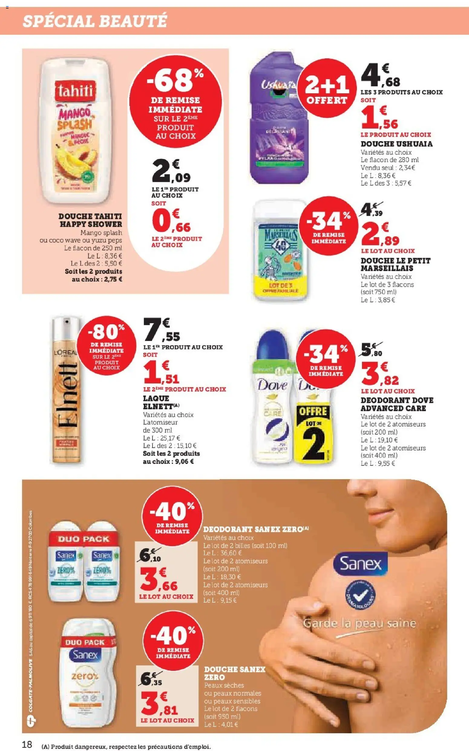 {H1} | Page: 18 | Produits: Douche Sanex, Déodorant, Laque, Douche