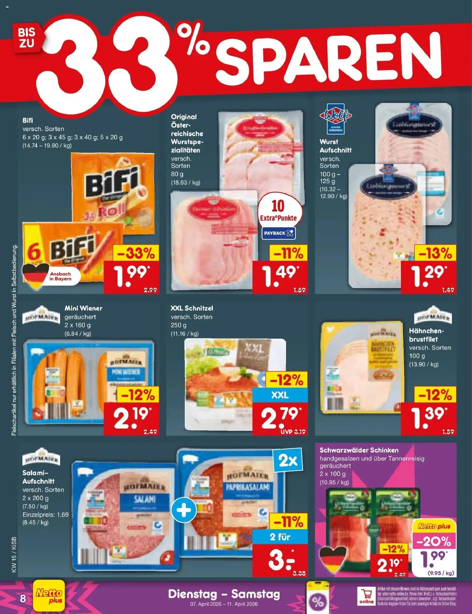 Netto Marken-Discount Prospekt Oberhaid	 – gültig ab 07.04.2026 | Seite: 10 | Produkte: Schnitzel, Salami, Schinken, Fleisch