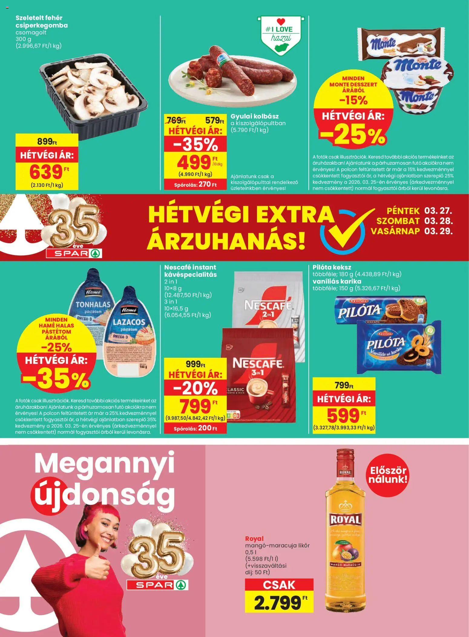 Spar akciós ujság - amely érvényes a következő dátumtól: 26.03.2026 | Oldal: 20 | Termékek: Csiperkegomba, Pástétom, Likőr, Keksz