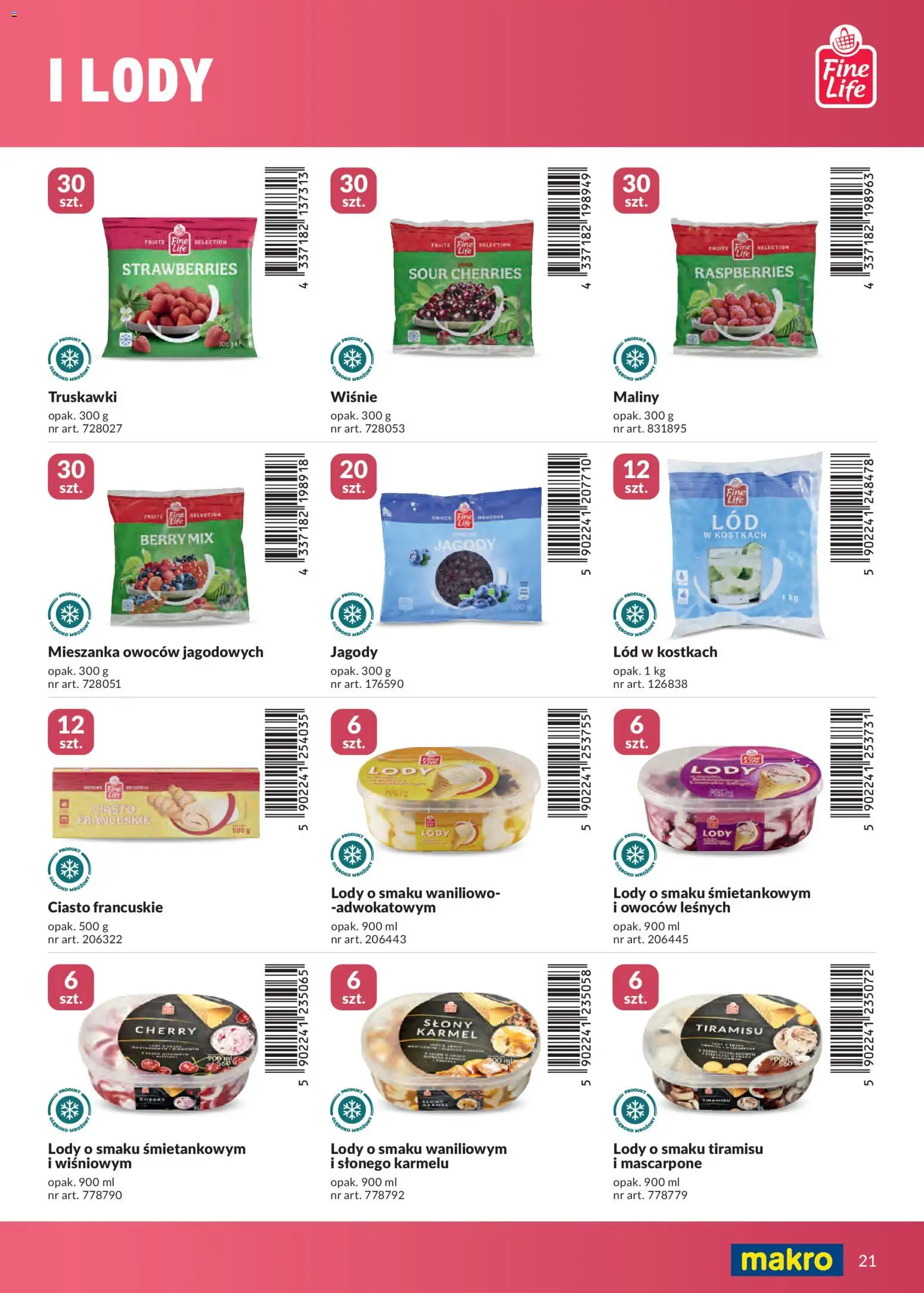 Makro gazetka - Marki własne dla Twojego sklepu od 23.04.2026 | Strona: 21 | Produkty: Ciasto francuskie, Wiśnie, Lód w kostkach, Truskawki