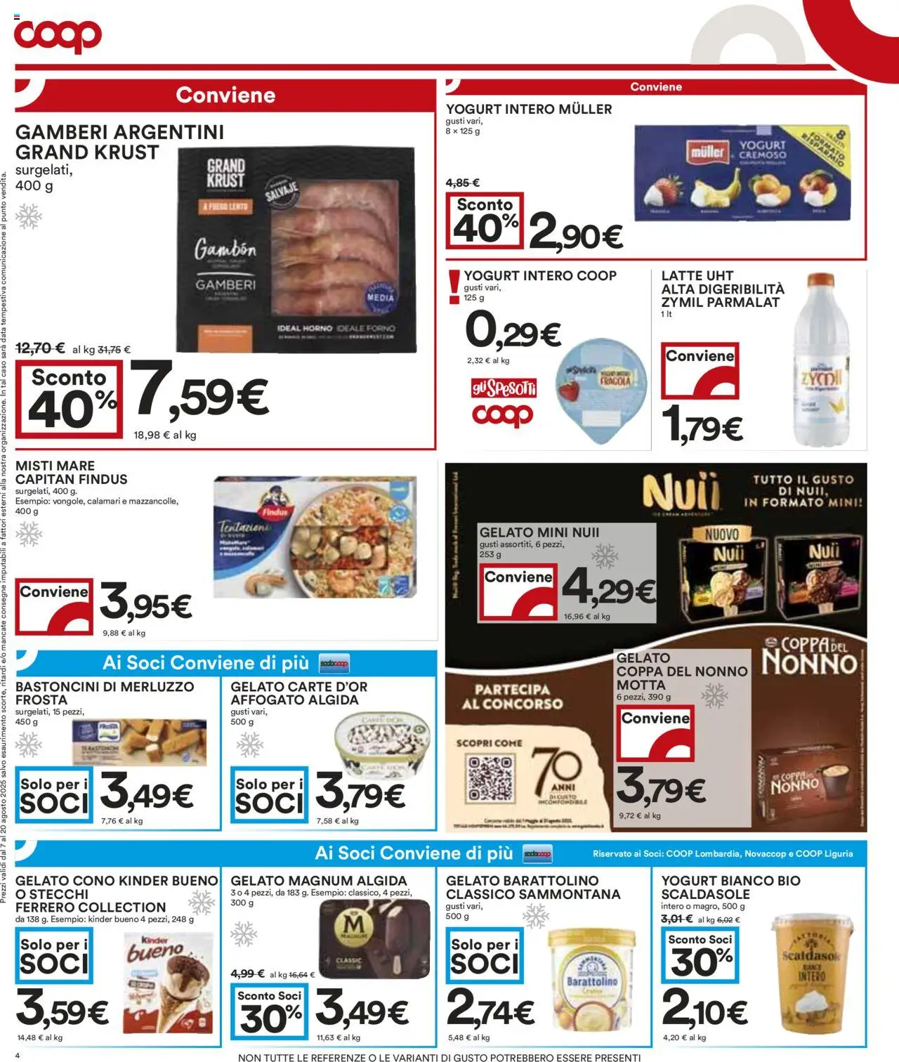Volantino COOP del 07.08.2025 | Pagina: 4 | Prodotti: Yogurt, Gamberi, Gelato, Data