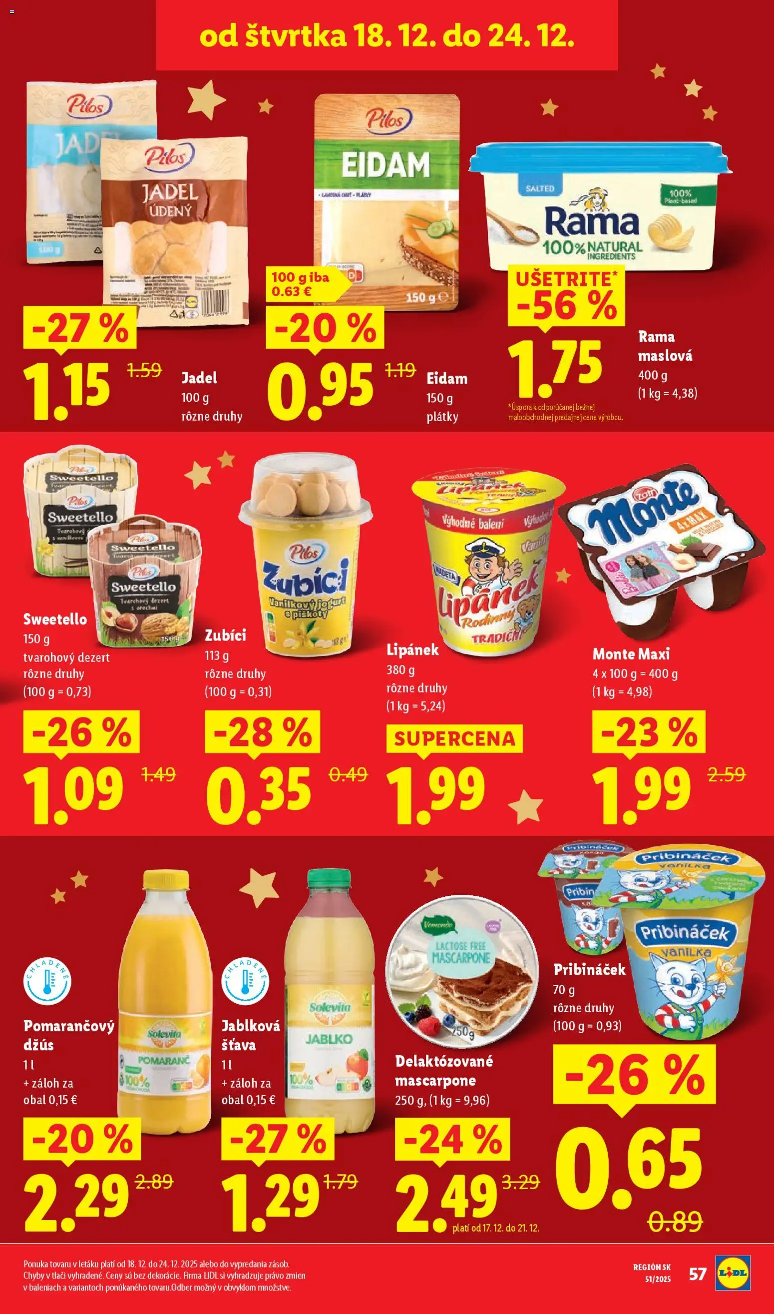 Nové Lidl akcie – leták je platný od 18.12.2025 | Strana: 13 | Produkty: Jogurt, Džús, Eidam, Apple