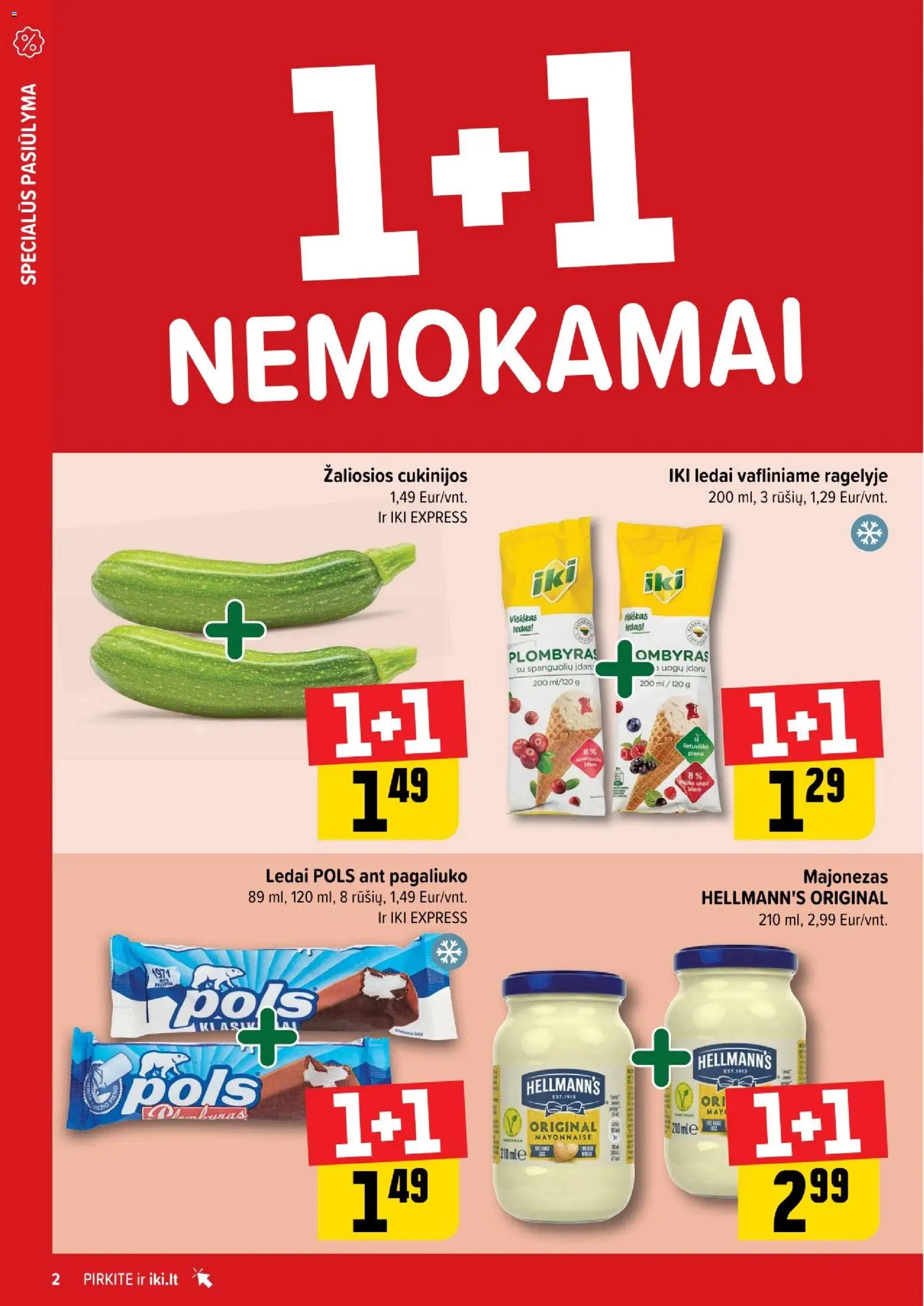 IKI akcijos nuo 17.11.2025 | Puslapis: 2 | Prekių: Ledai, Majonezas, Plombyras