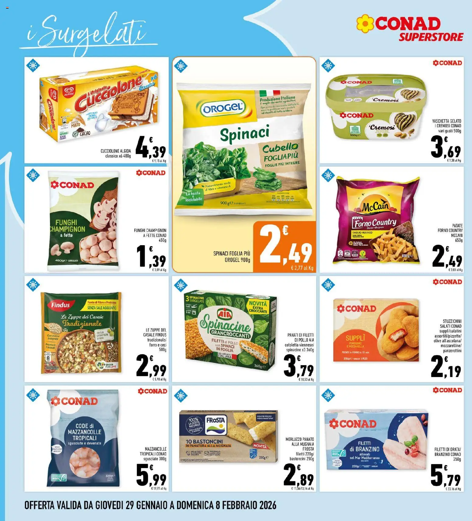 Volantino Conad del 29.01.2026 | Pagina: 14 | Prodotti: Pollo, Mazzancolle, Branzino, Sale