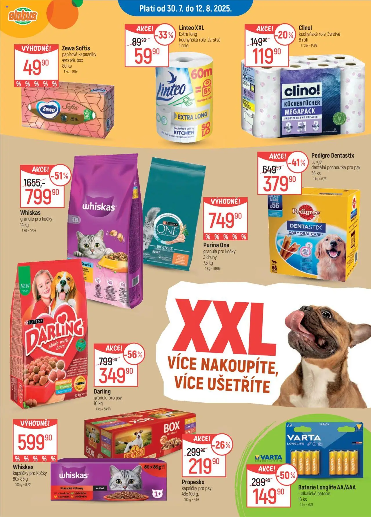 Globus leták - Ostrava od 30.07.2025 | Strana: 5 | Produkty: Granule pro psy, Kapsičky pro kočky, Purina one, Baterie