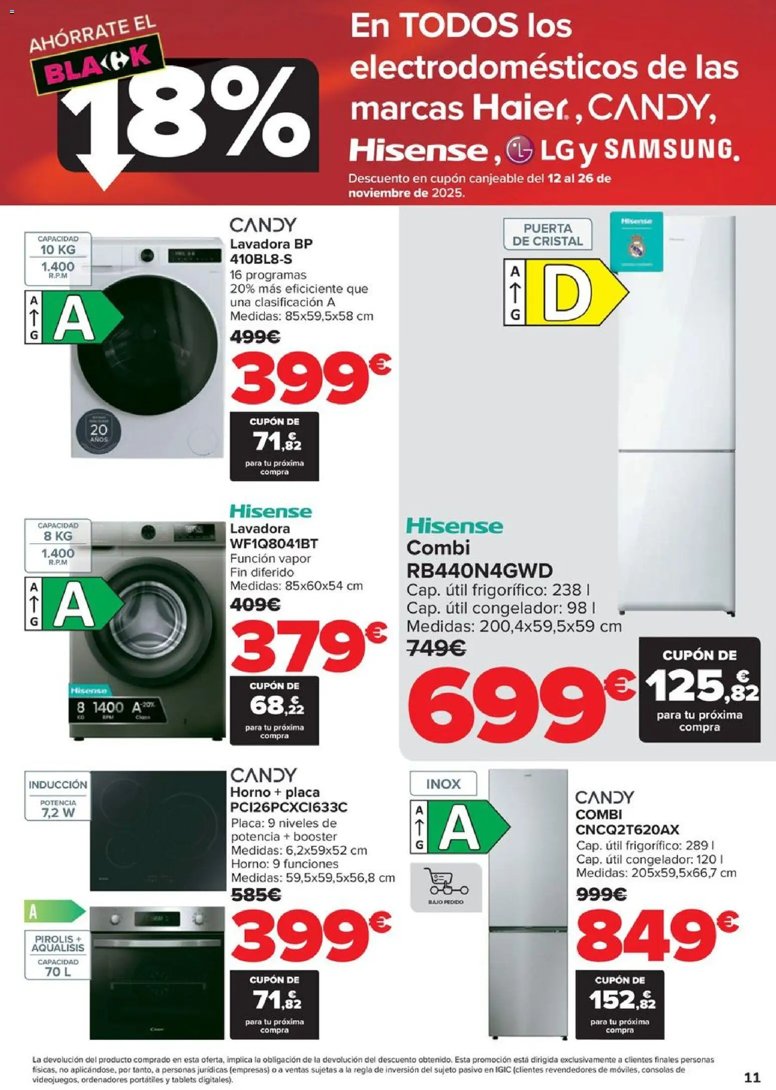Carrefour Black Friday │ válido desde el 06.11.2025 | Página: 11 | Productos: Congelador, Lavadora, Horno, Combi