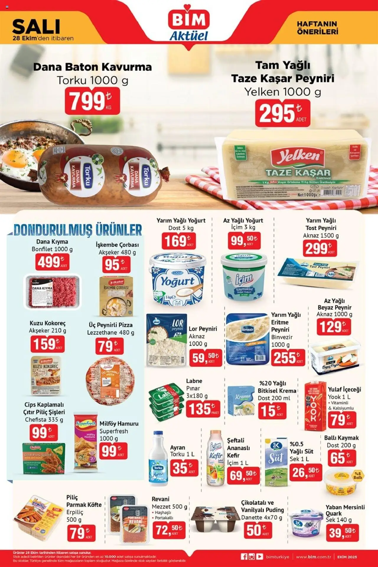 BİM Katalog - 28.10.2025 tarihinden itibaren geçerlidir | Sayfa: 1 | Ürünler: Peynir, Pizza, Krema, Kıyma