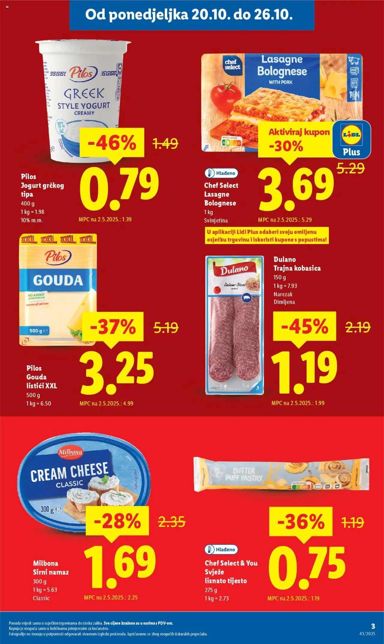 Lidl katalog | vrijedi od 20.10.2025 | Stranica: 3 | Proizvodi: Lasagne, Svinjetina, Lisnato tijesto, Gouda