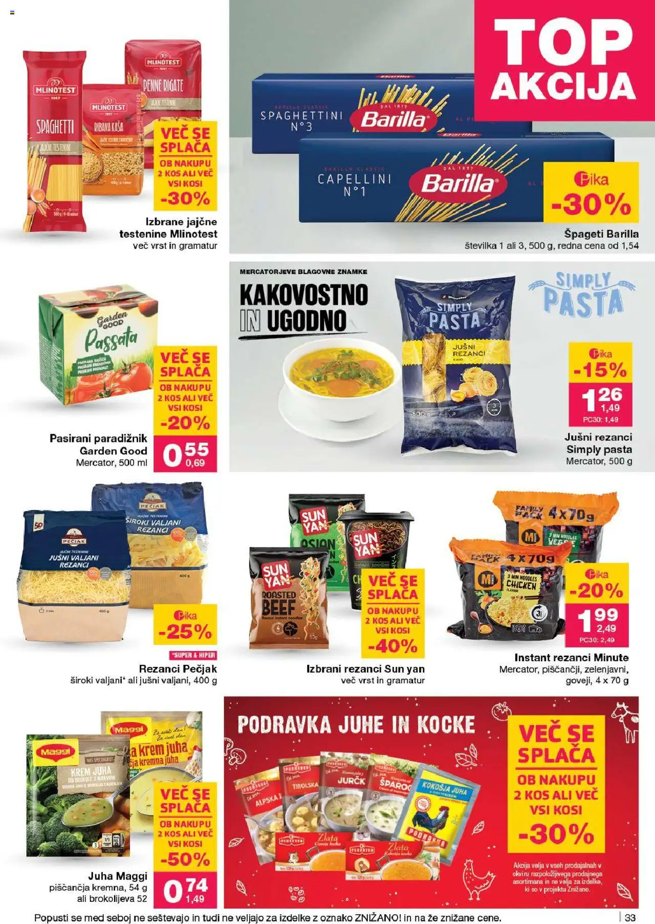 Novi Mercator katalog ponudbe – veljaven od 18.09.2025 | Stran: 33 | Izdelki: Rezanci, Juha, Top doble cara, Paradiznik