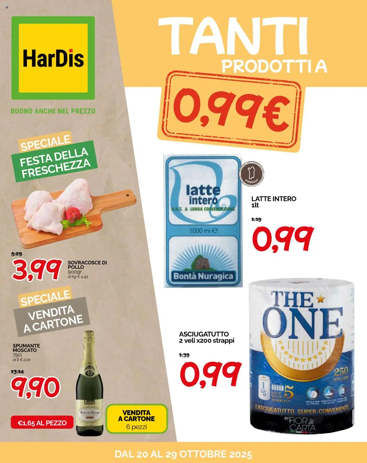 Volantino HarDis del 20.10.2025 | Pagina: 1 | Prodotti: Pollo, Latte, Spumante, Asciugatutto