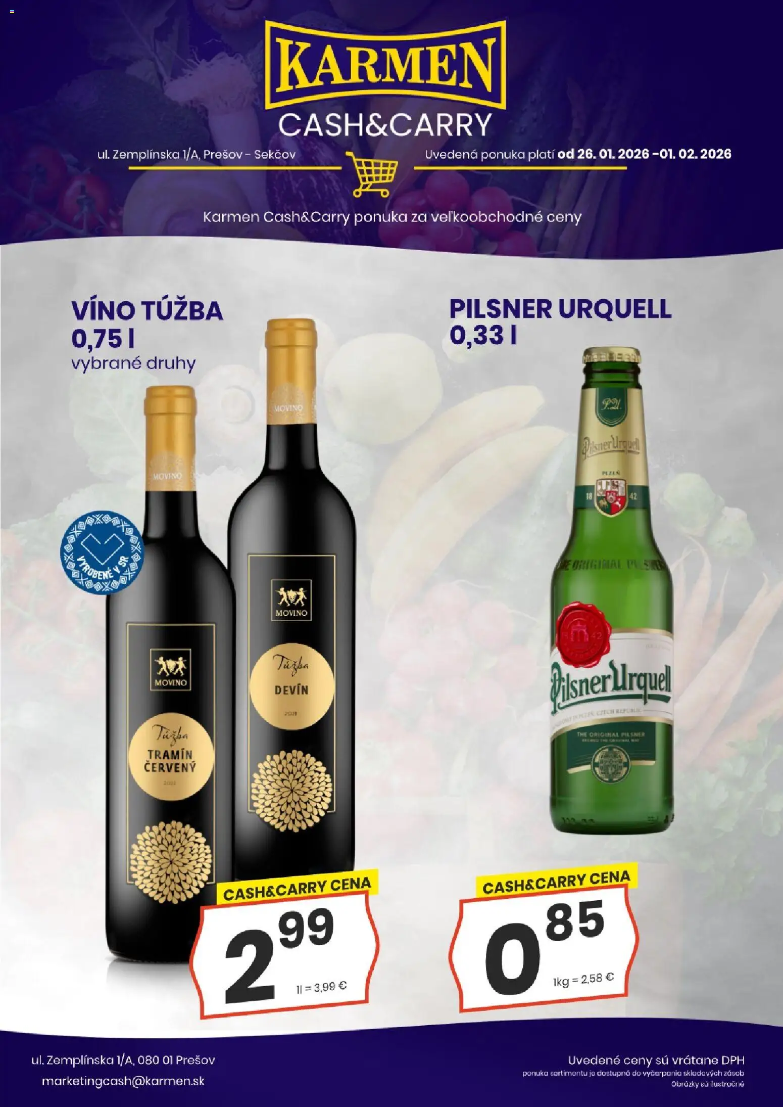 Nové KARMEN CBA akcie – leták je platný od 26.01.2026 | Strana: 4 | Produkty: Pilsner Urquell, Víno