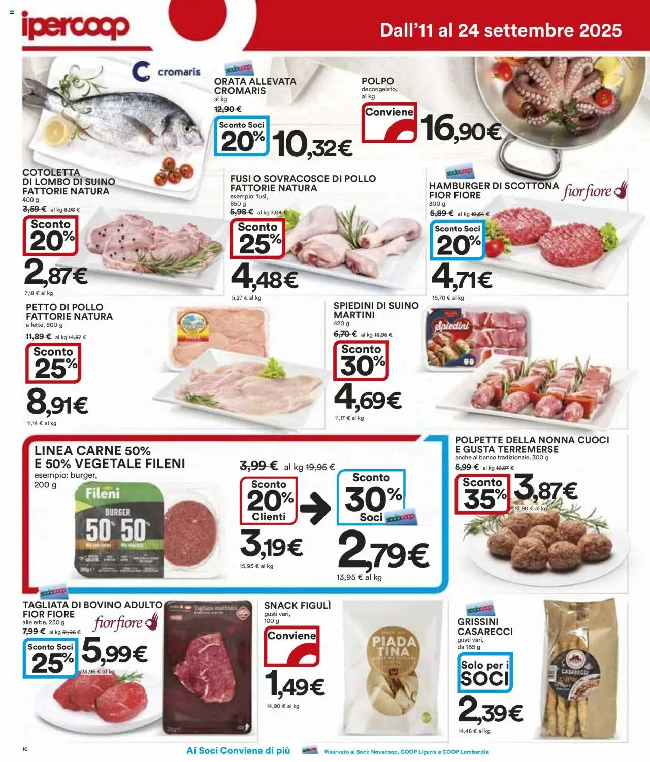 Volantino Ipercoop del 11.09.2025 | Pagina: 16 | Prodotti: Bovino, Suino, Grissini, Hamburger