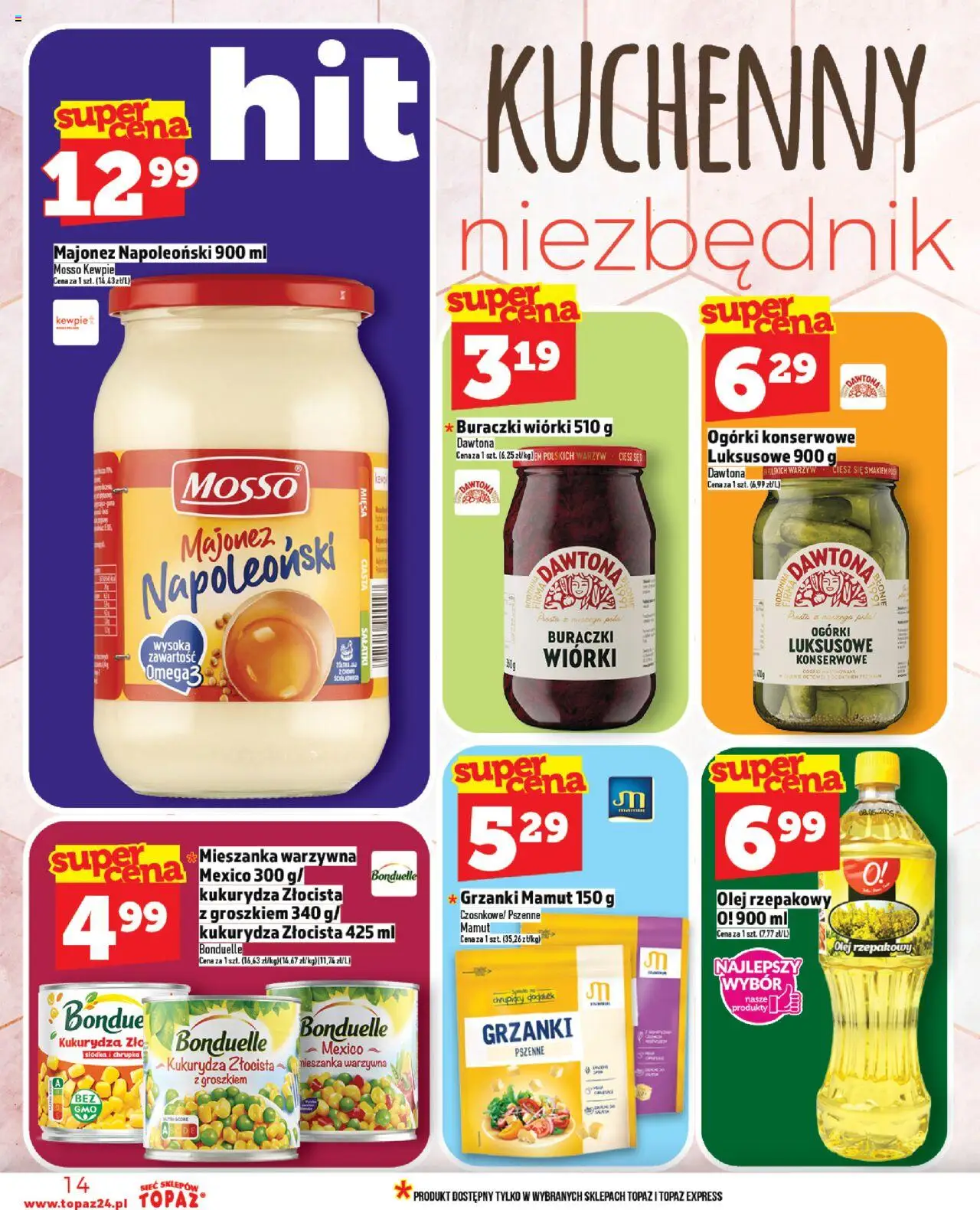Topaz Gazetka MAZ od 23.10.2025 | Strona: 14 | Produkty: Olej rzepakowy, Kukurydza, Olej, Ogórki