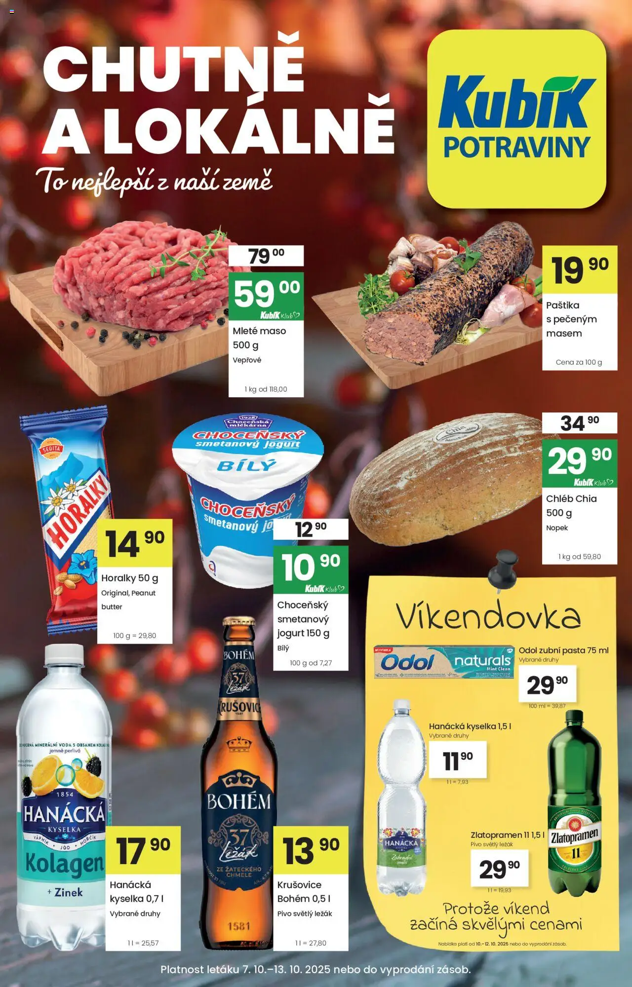 Kubík leták od 07.10.2025 | Strana: 1 | Produkty: Hanácká kyselka, Voda, Horalky, Zlatopramen 11