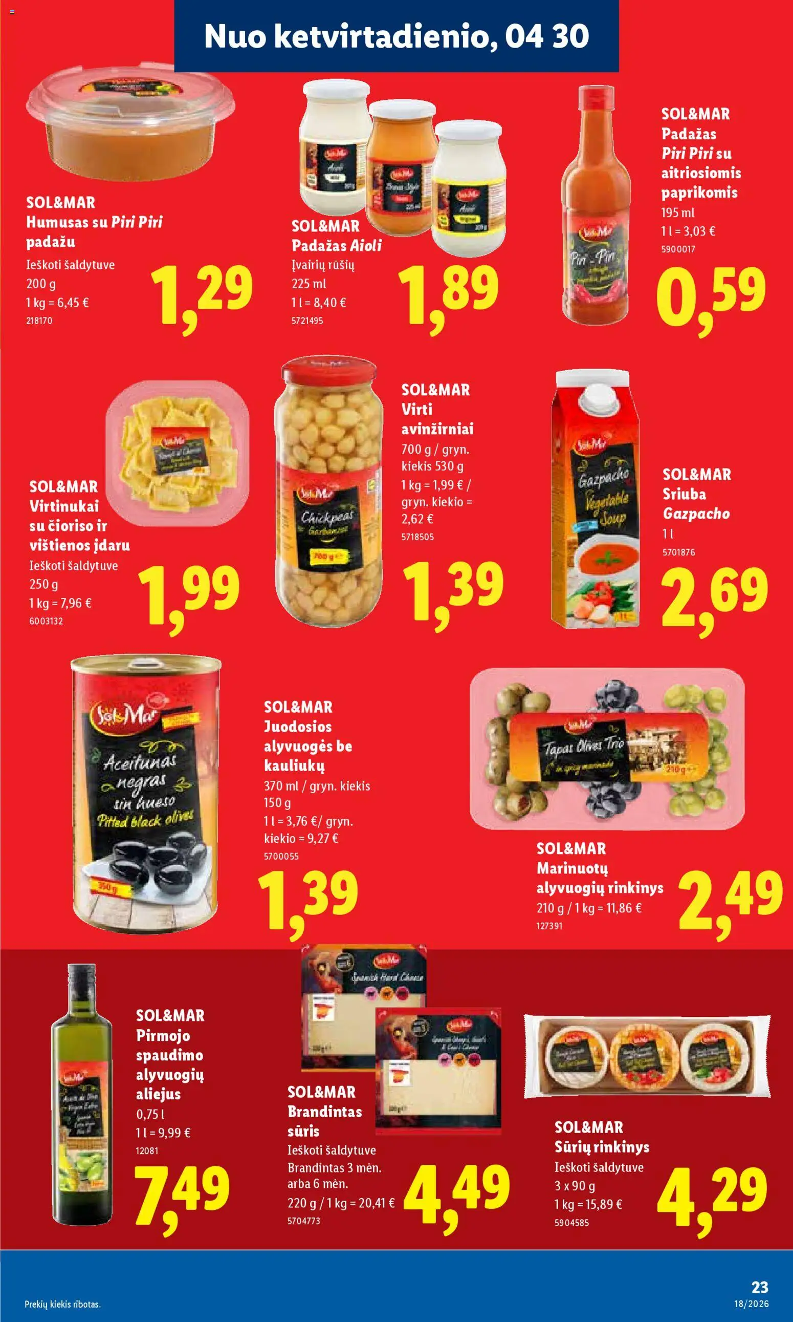 LIDL akcijos nuo 27.04.2026 | Puslapis: 23 | Prekių: Vištienos, Sūris, Aliejus, Padažas