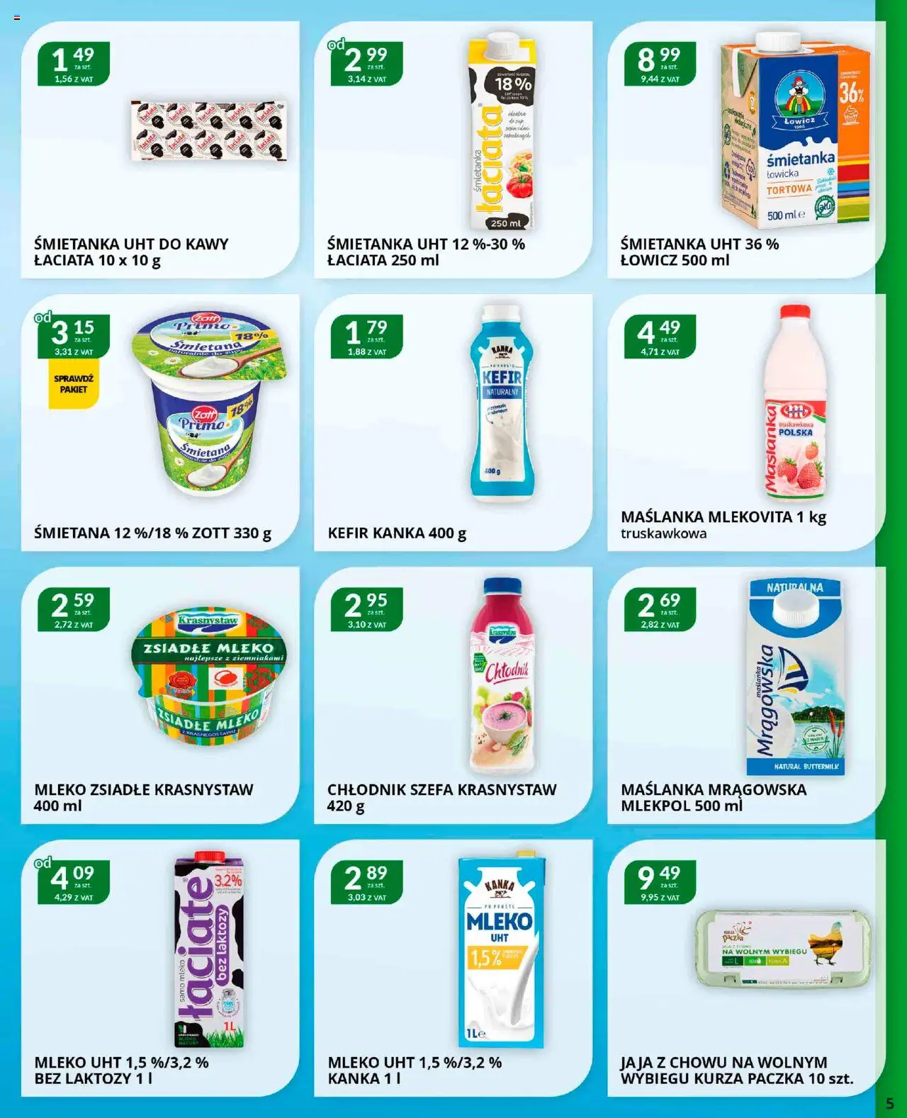 Eurocash Gazetka od 28.07.2025 | Strona: 5 | Produkty: Bez laktozy, Kefir, Maślanka, Mleko