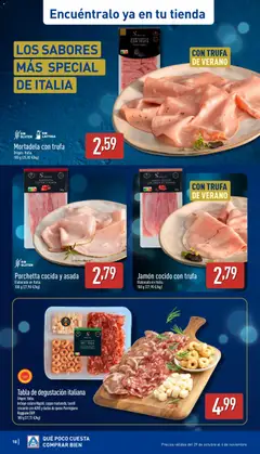 Vista previa Mortadela con trufa, Origen: Italia. 100 g (25,90 €/kg) válido desde el 30.10.2025 | Página: 18 | Productos: Jamón, Jamón cocido, Salami, Mortadela