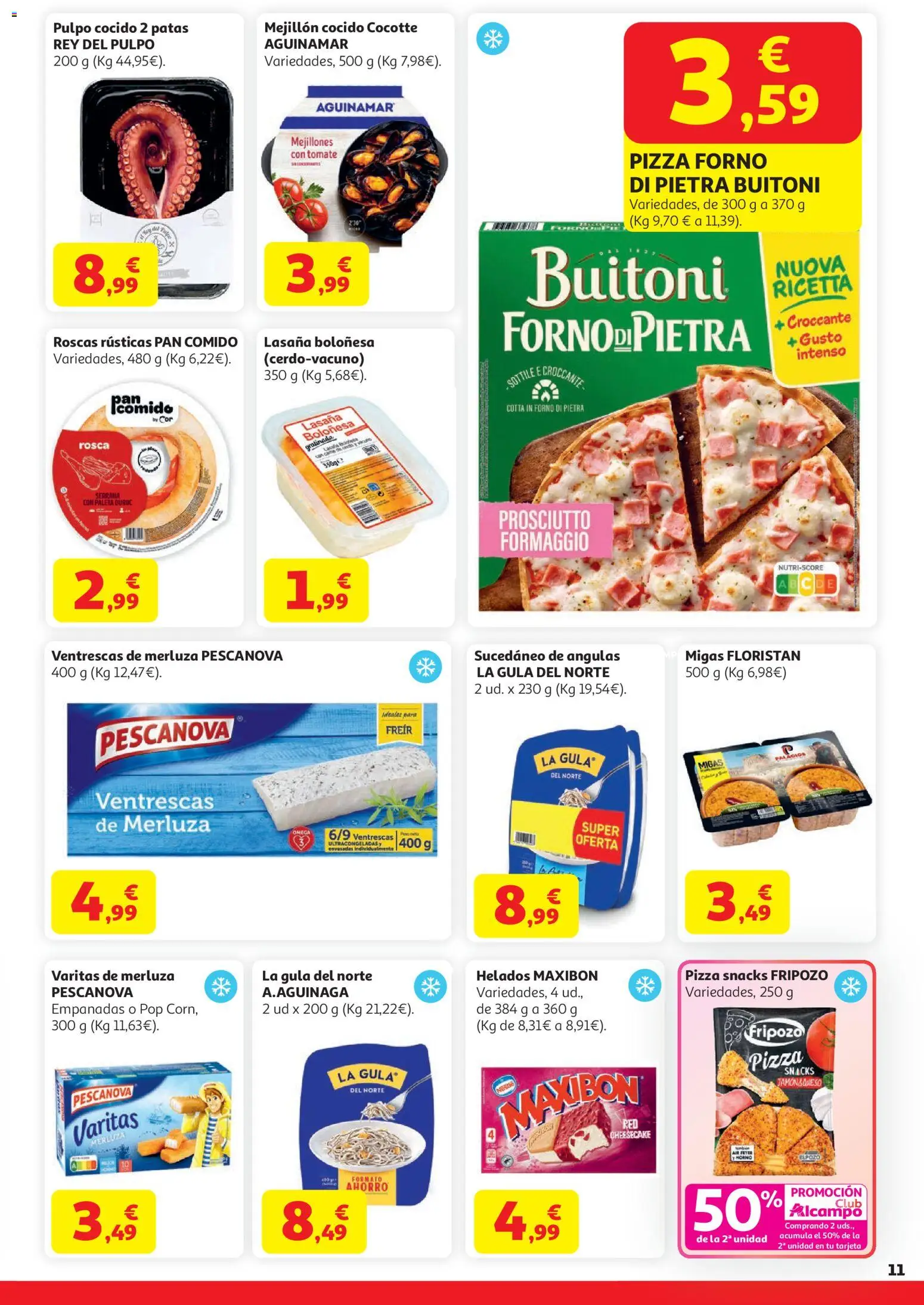 Alcampo HP Nacional │ válido desde el 07.04.2026 | Página: 11 | Productos: Pan, Pizza, Horno, Lasaña