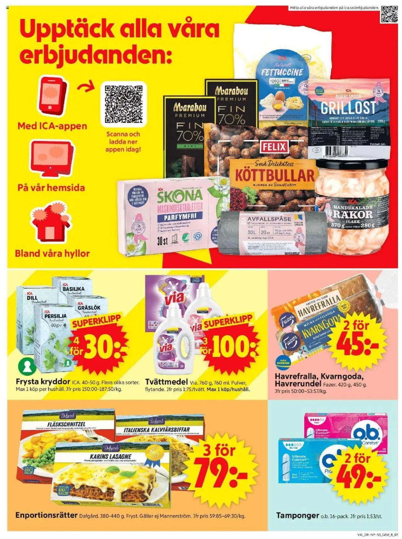 ICA Supermarket reklamblad aktuell från 06.10.2025 | Sida: 9 | Produkter: Köttbullar, Tvättmedel, Basilika, Persilja