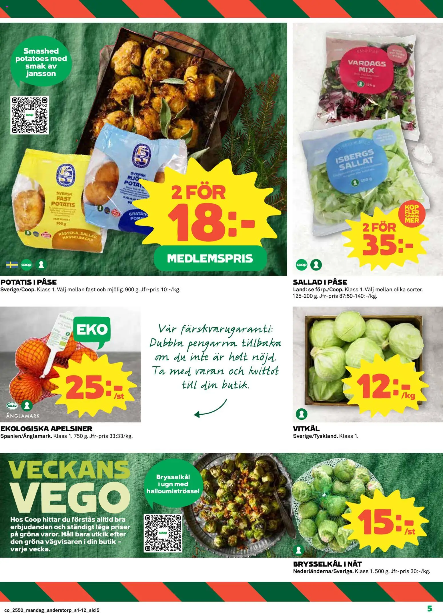 Coop reklamblad aktuell från 08.12.2025 | Sida: 5 | Produkter: Vitkål, Apelsiner, Potatis, Sallad