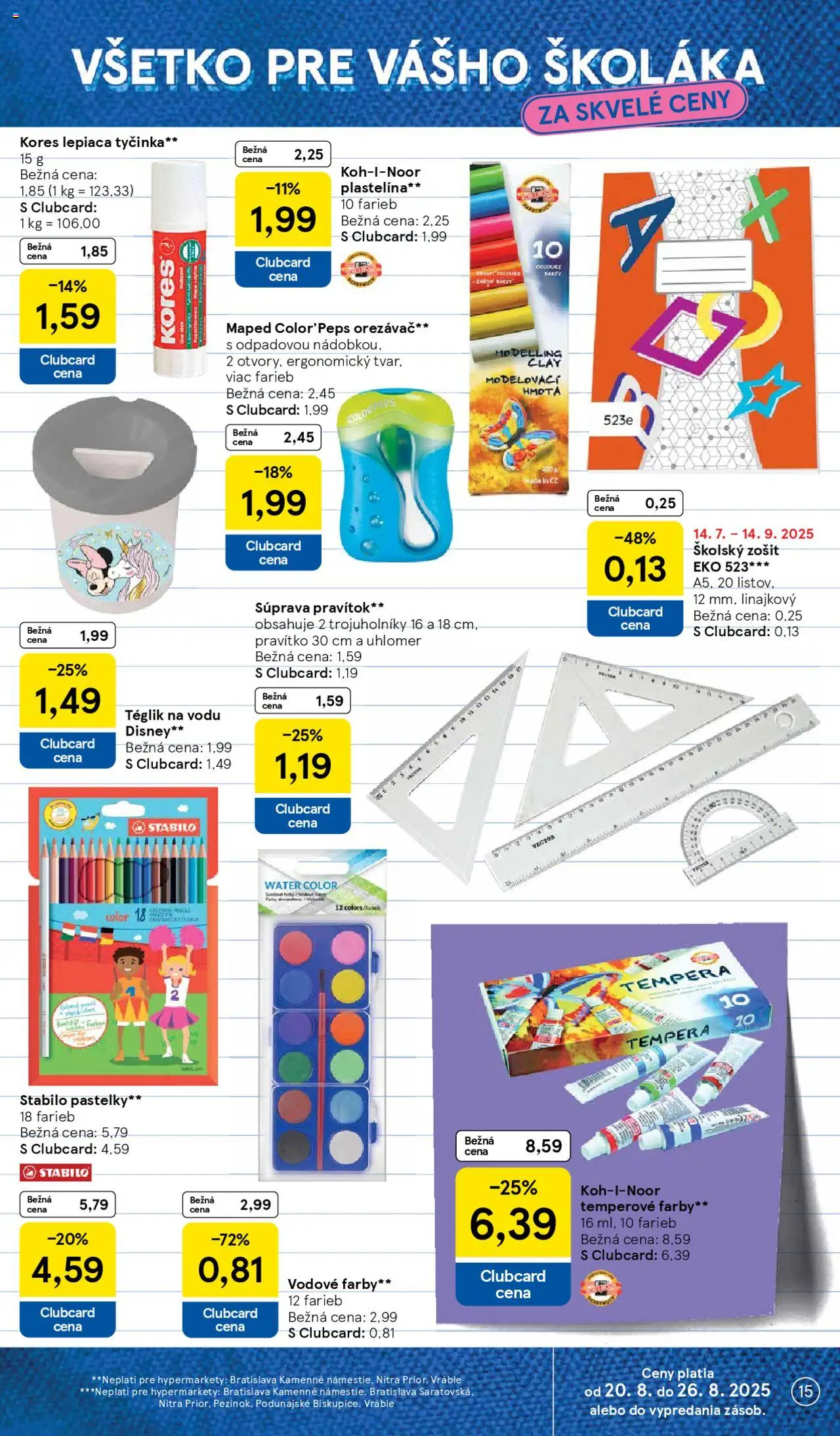 Tesco Hypermarket - leták │ platný od 20.08.2025 | Strana: 15 | Produkty: Zošit, Pastelky, Notebook