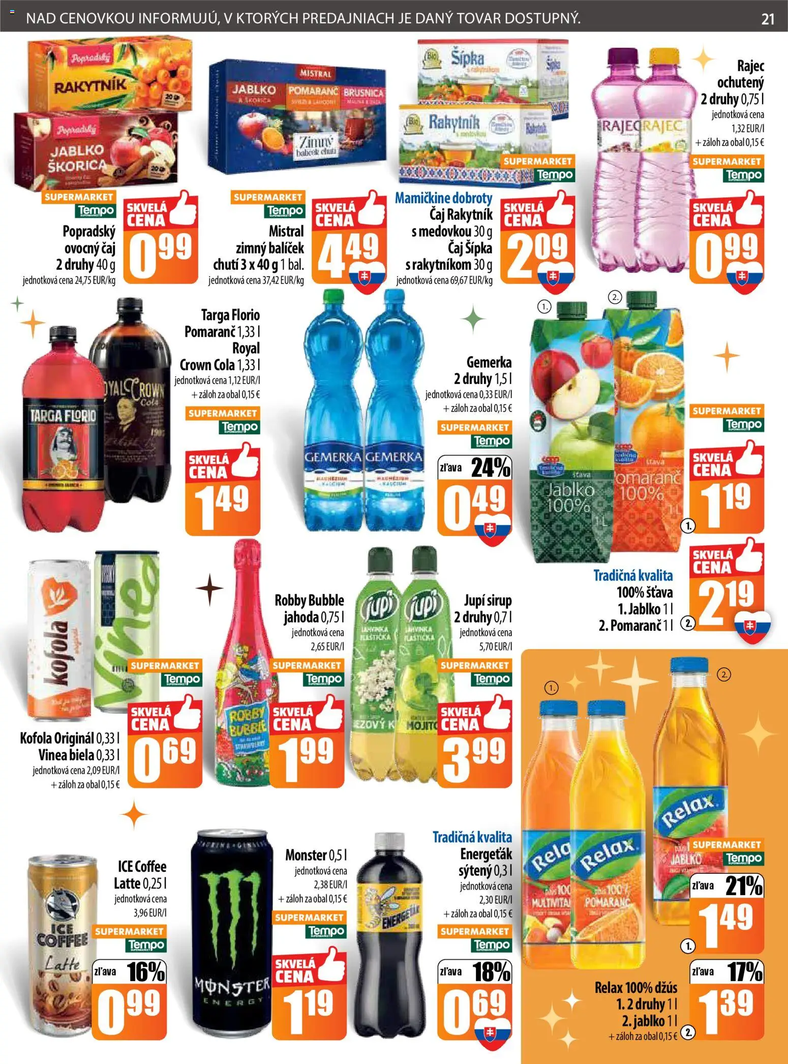 Nové COOP Jednota akcie – leták je platný od 22.12.2025 | Strana: 21 | Produkty: Džús, Rajec, Gemerka, Vinea