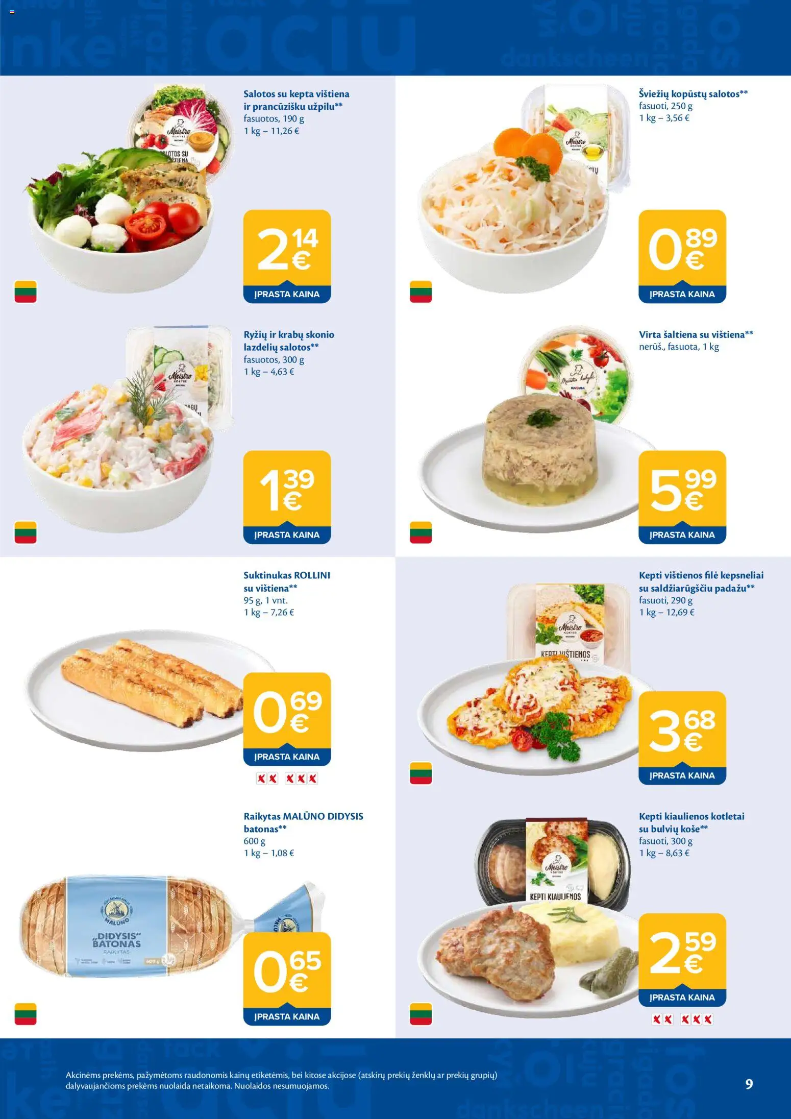 MAXIMA akcijos nuo 28.04.2026 | Puslapis: 9 | Prekių: Salotos, Košė, Batonas, Vištiena