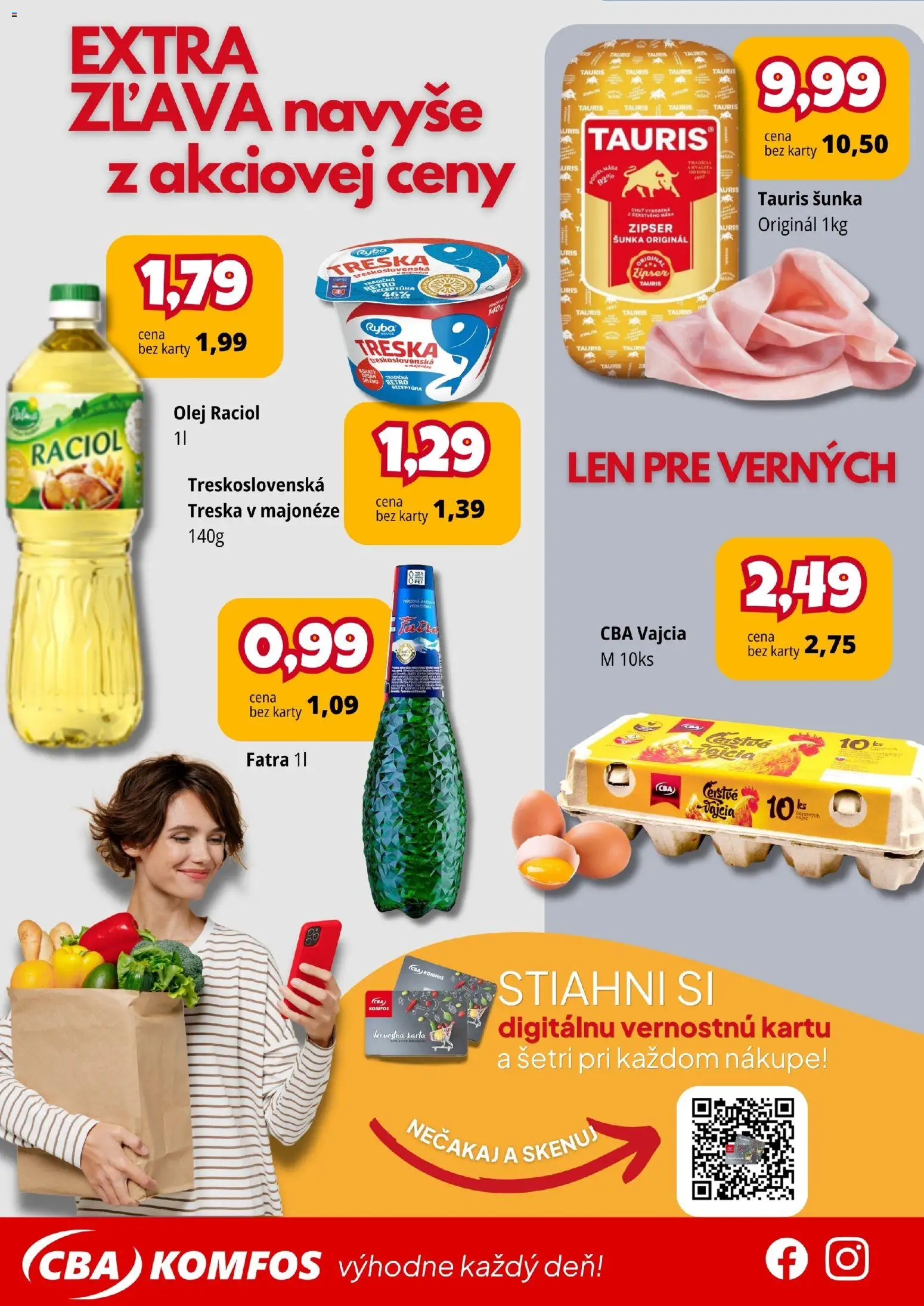 Nové CBA Komfos akcie – leták je platný od 15.04.2026 | Strana: 4 | Produkty: Šunka, Ryba, Fatra, Treska