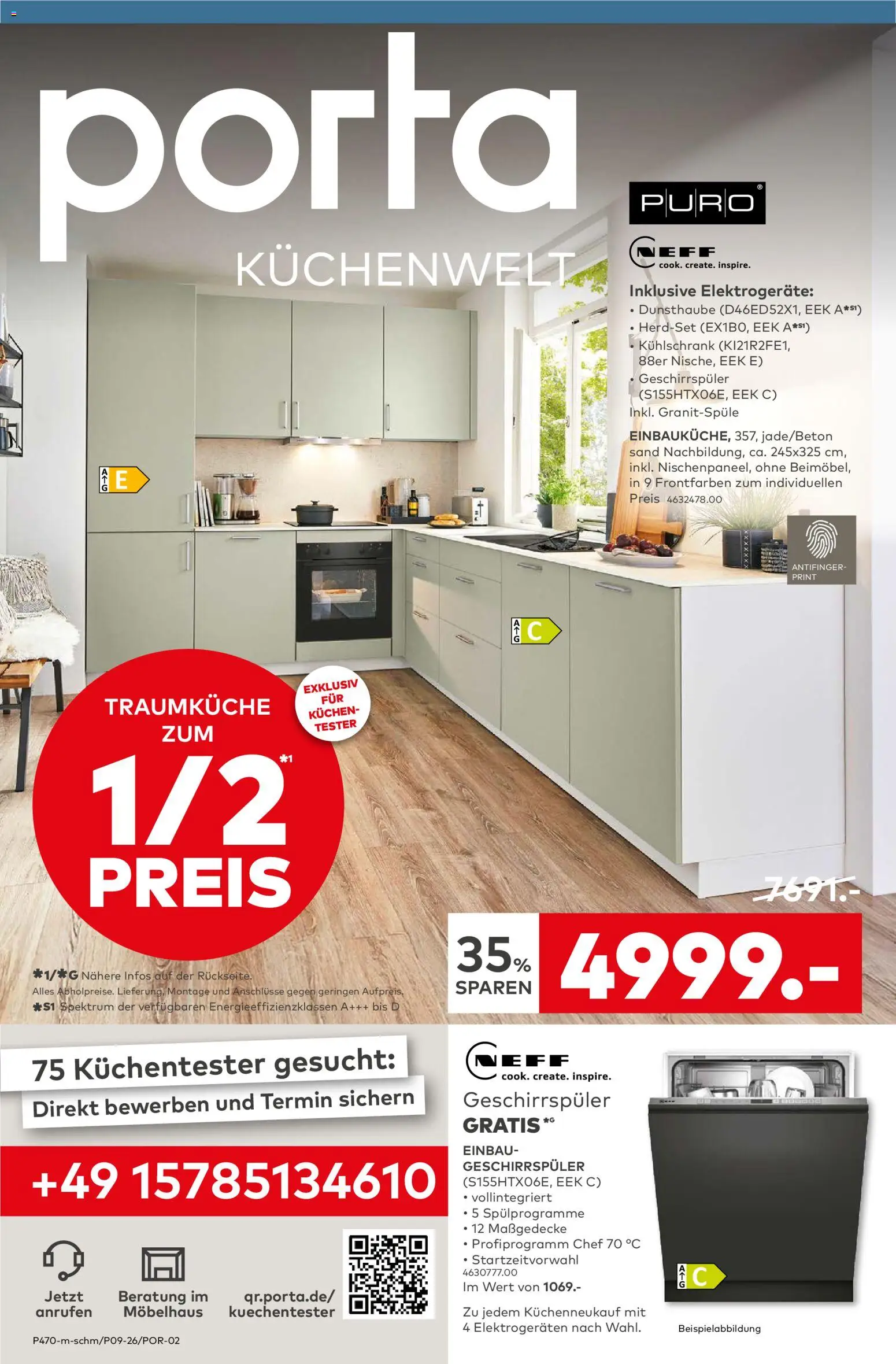 Porta! Küchentester gesucht: Jetzt Traumküche zum halben Preis und weitere Vorteile sichern - Berlin – gültig ab 15.02.2026 | Seite: 1