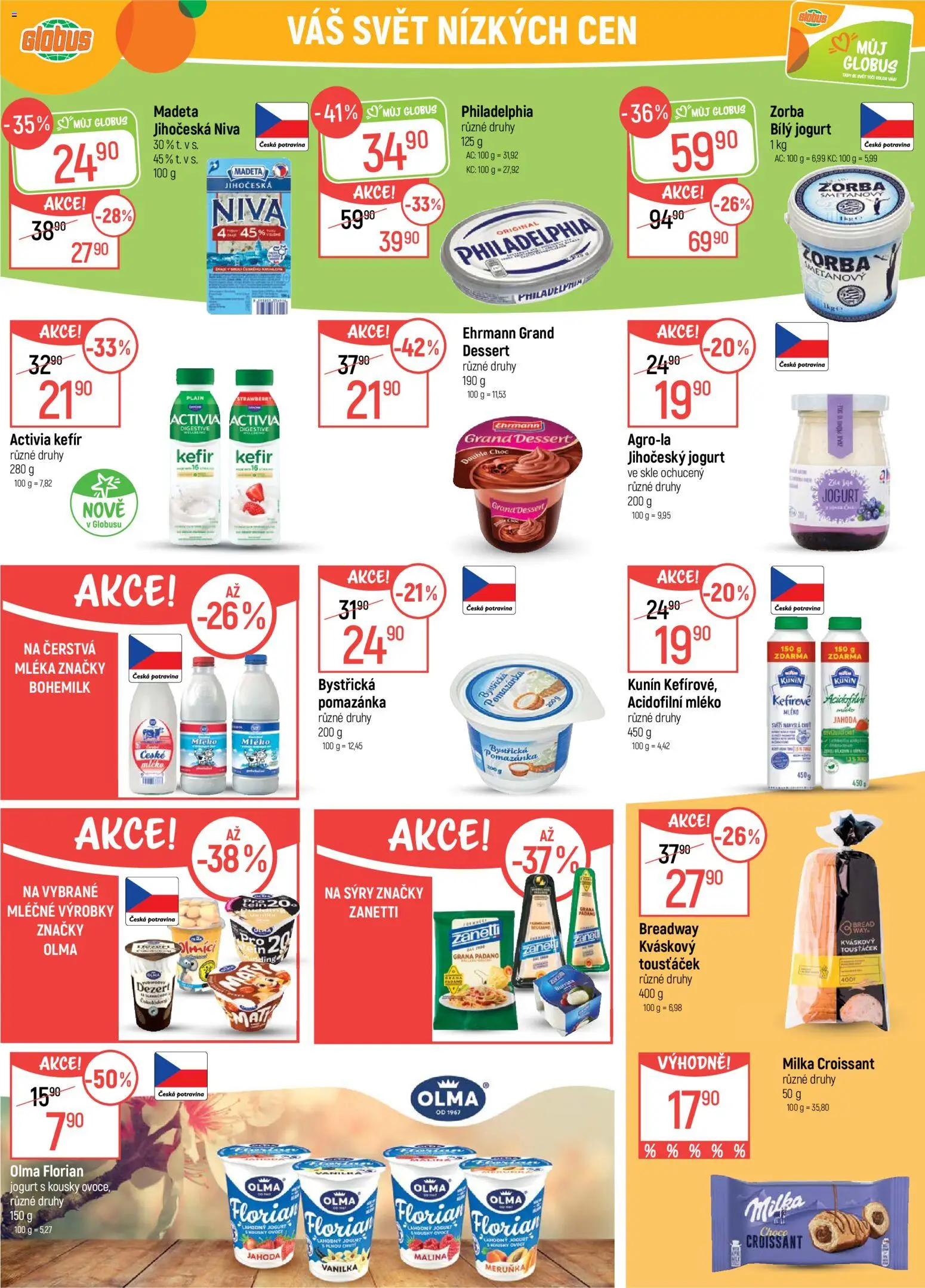 Globus leták - Trmice od 22.04.2026 | Strana: 19 | Produkty: Kefír, Sýry, Acidofilní mléko, Niva