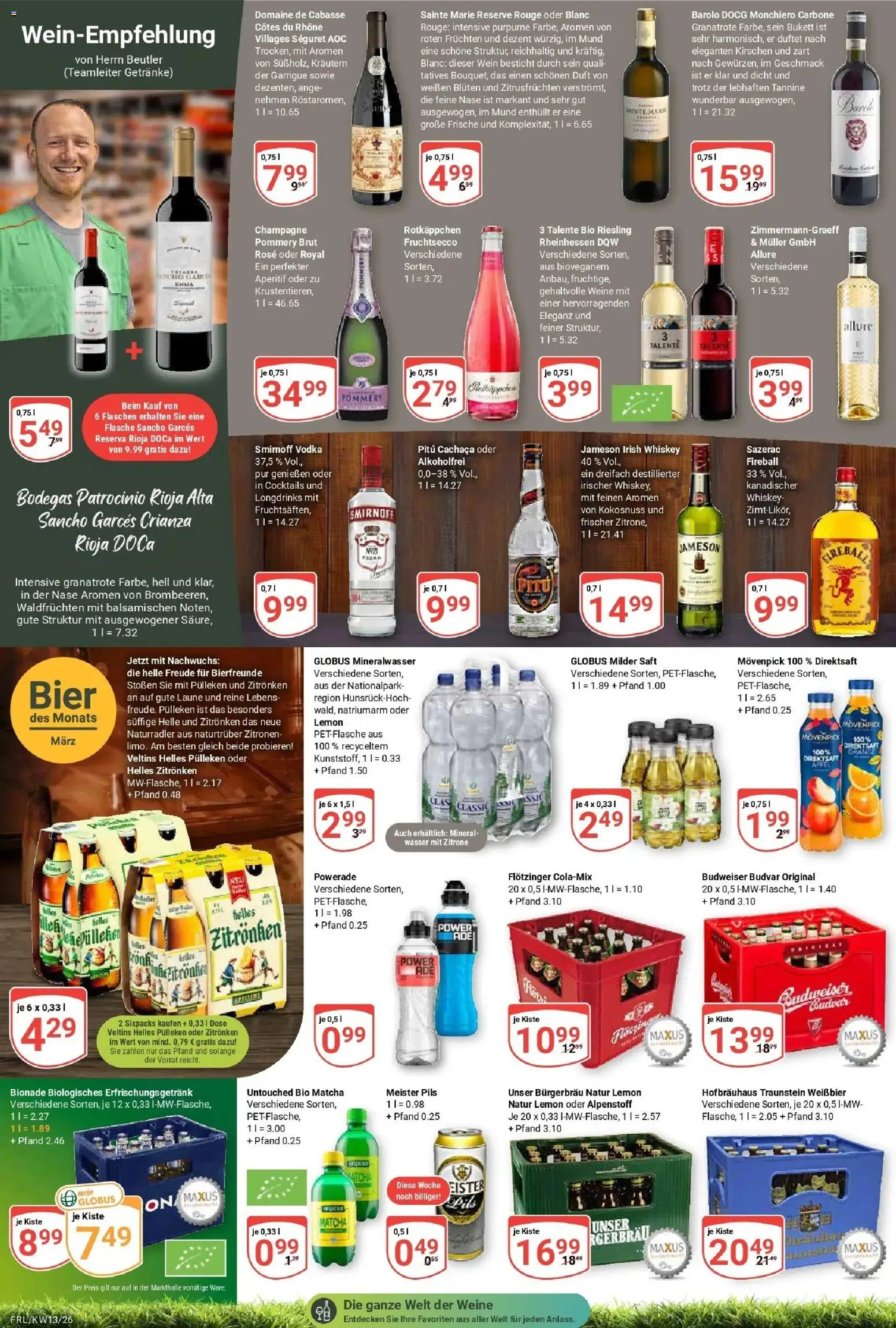 Globus prospekt Freilassing	 – gültig ab 23.03.2026 | Seite: 14 | Produkte: Pils, Rouge, Wasser, Smirnoff