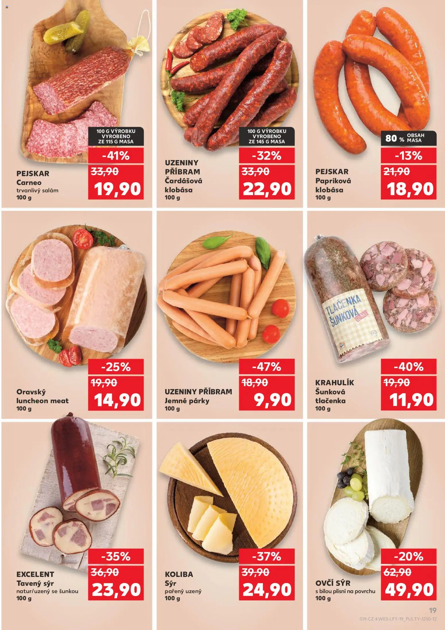 Kaufland leták - Praha 8 od 14.01.2026 | Strana: 19 | Produkty: Luncheon meat, Sýr, Salám, Párky