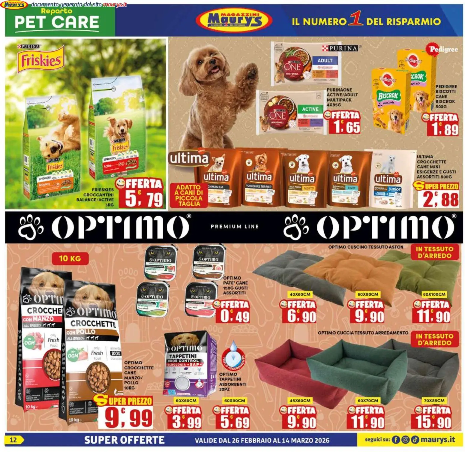 Volantino Maury's del 26.02.2026 | Pagina: 12 | Prodotti: Pollo, Biscotti, Crocchette, Cuscino