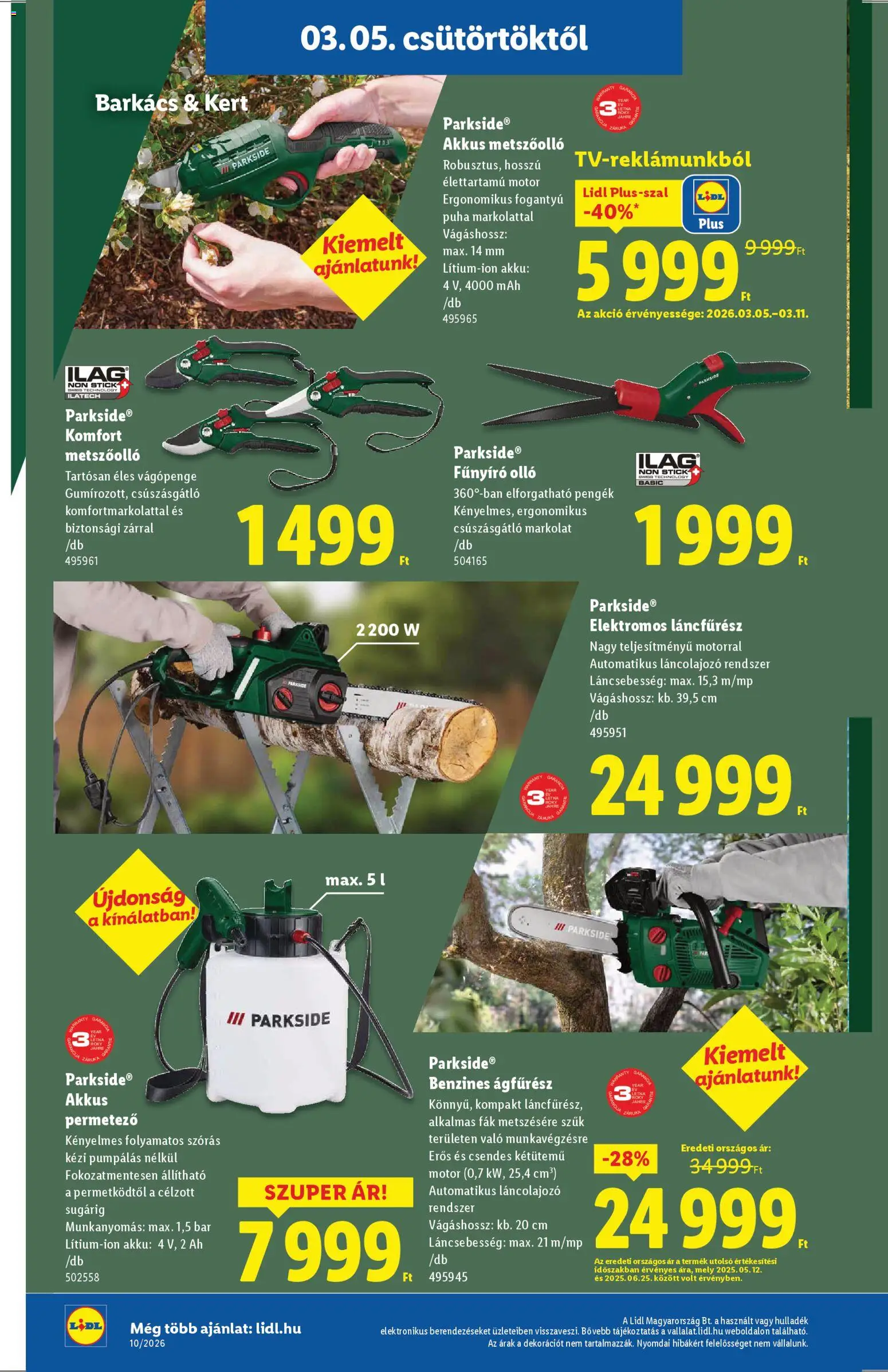 Lidl akciós ujság - amely érvényes a következő dátumtól: 05.03.2026 | Oldal: 6 | Termékek: Parkside, Permetező, Fűnyíró, Metszőolló