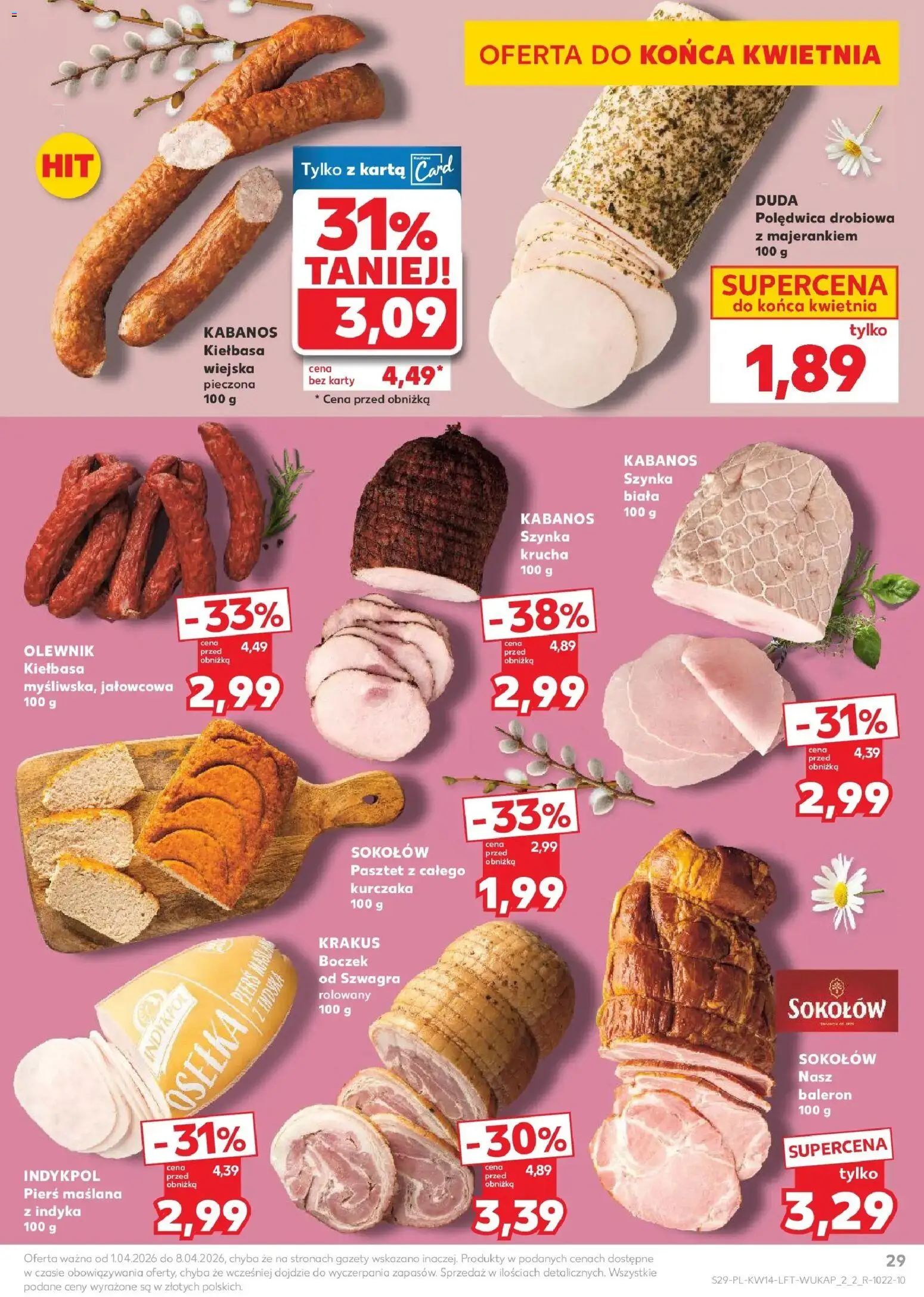 Kaufland gazetka od 01.04.2026 | Strona: 29 | Produkty: Kiełbasa, Karta, Osełka, Szynka