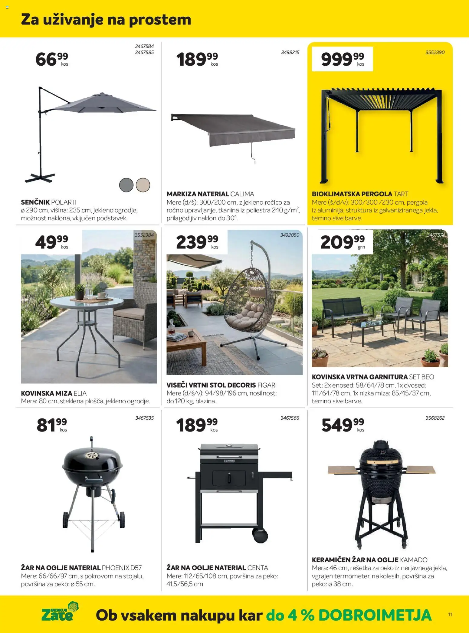 Novi Merkur katalog ponudbe – veljaven od 01.04.2026 | Stran: 11 | Izdelki: Senčnik, Vrtni stol, Miza, Stol