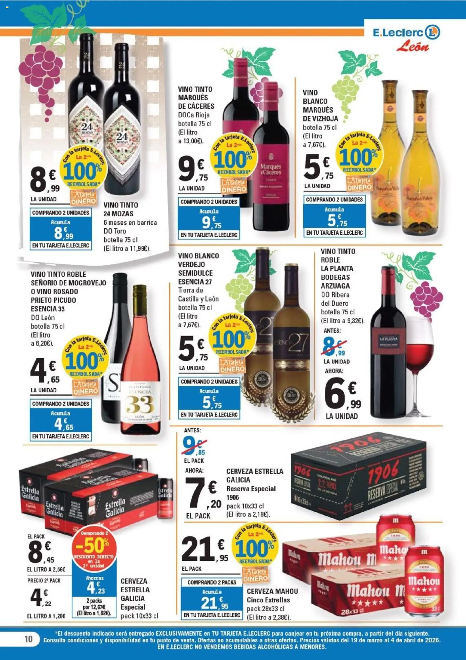 E.Leclerc - León │ válido desde el 19.03.2026 | Página: 10 | Productos: Vino rosado, Vino, Cerveza