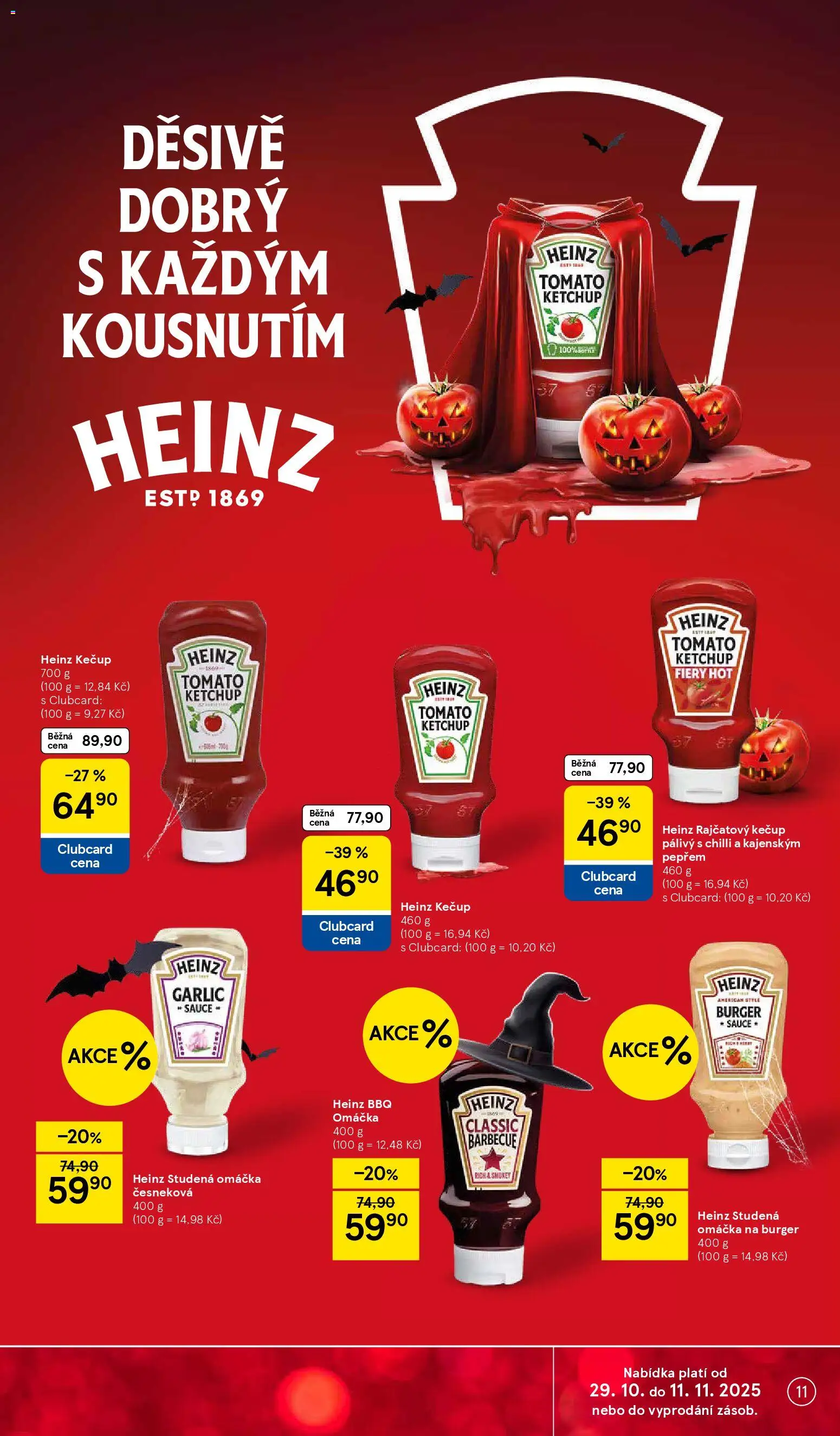 Tesco leták - Hypermarket od 29.10.2025 | Strana: 11 | Produkty: Burger, Kečup, Kečup Heinz, BBQ omáčka