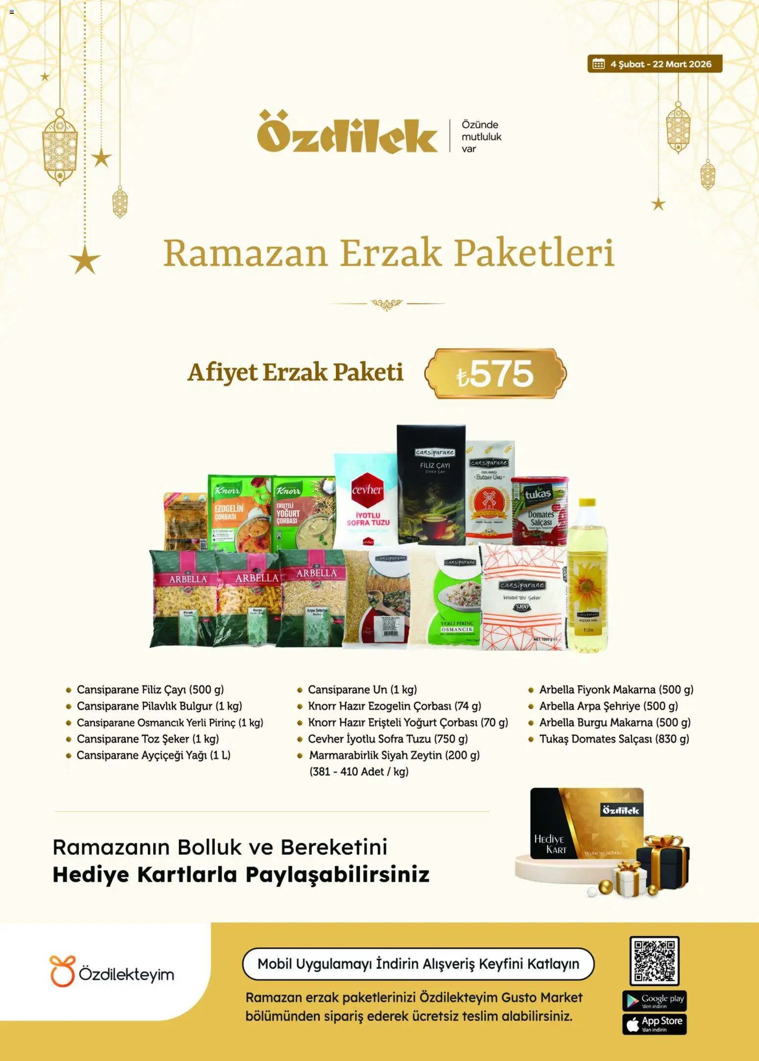Özdilek Katalog Ramazan Erzak Paketleri - 04.02.2026 tarihinden itibaren geçerlidir | Sayfa: 1 | Ürünler: Pirinç, Çay, Yağ, Zeytin