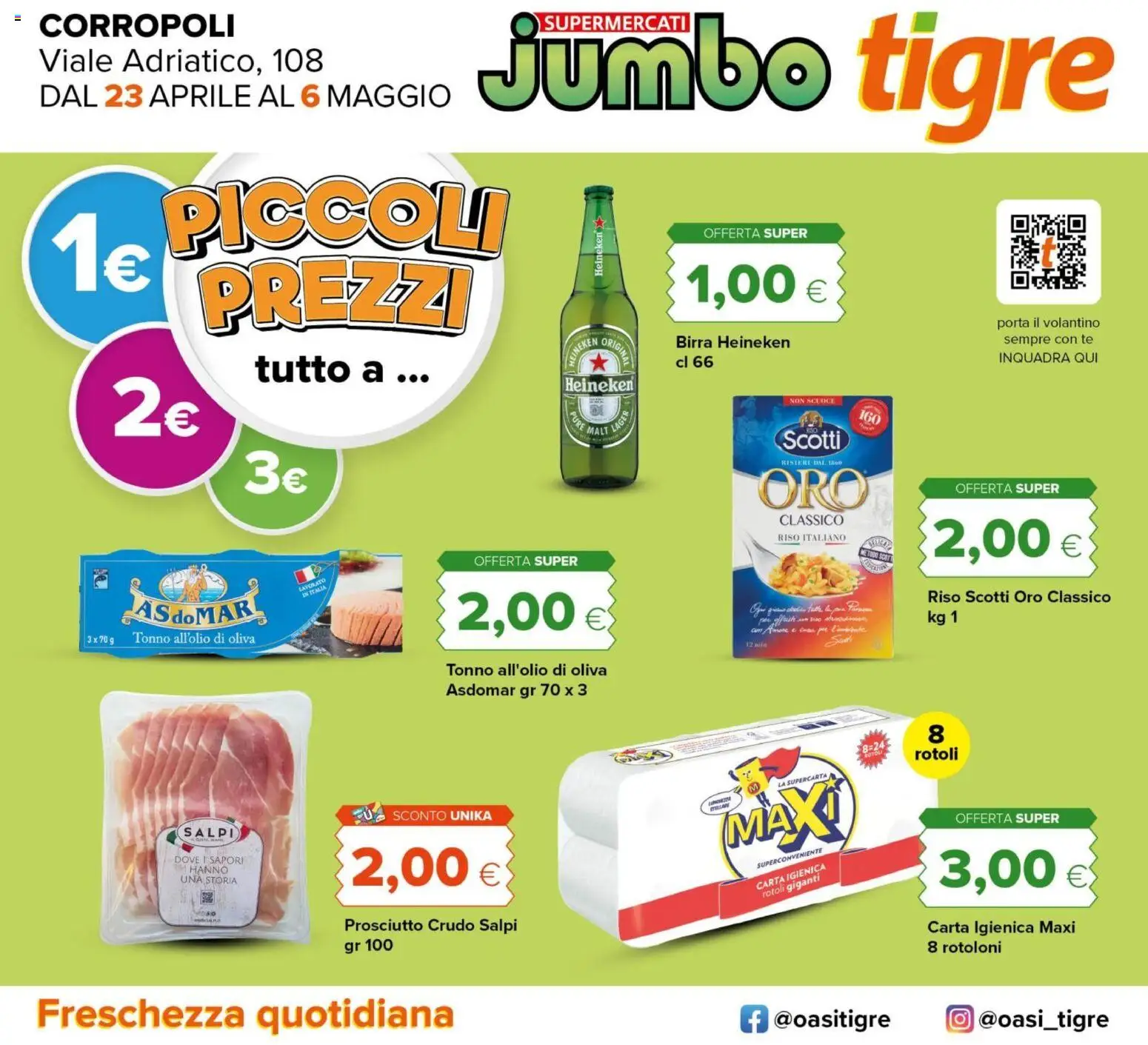 Volantino Tigre del 23.04.2026 | Pagina: 1 | Prodotti: Carta igienica, Birra, Riso, Prosciutto