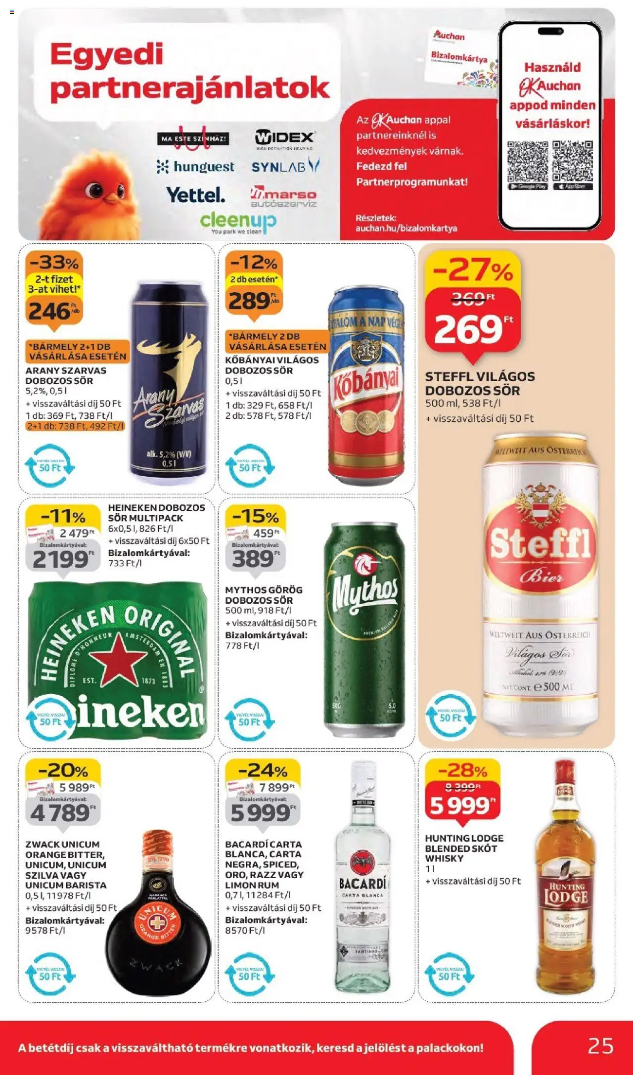 Auchan akciós ujság - amely érvényes a következő dátumtól: 11.09.2025 | Oldal: 25 | Termékek: Heineken, Rum, Steffl, Dobozos sör