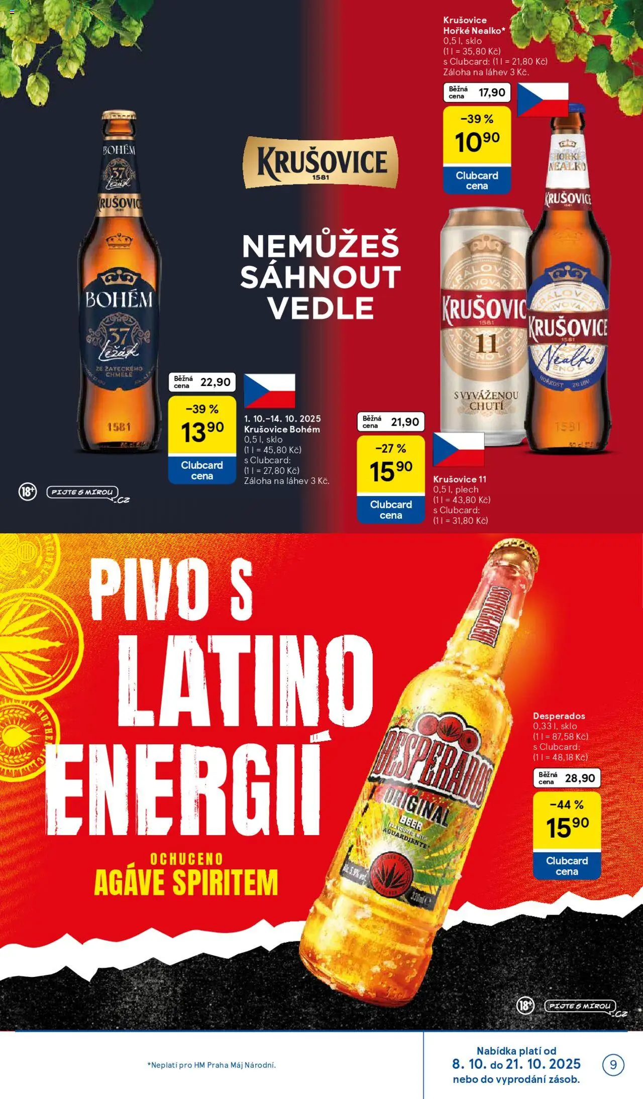 Tesco leták - Hypermarket od 08.10.2025 | Strana: 9 | Produkty: Krušovice Bohém, Desperados, Plech, Krušovice