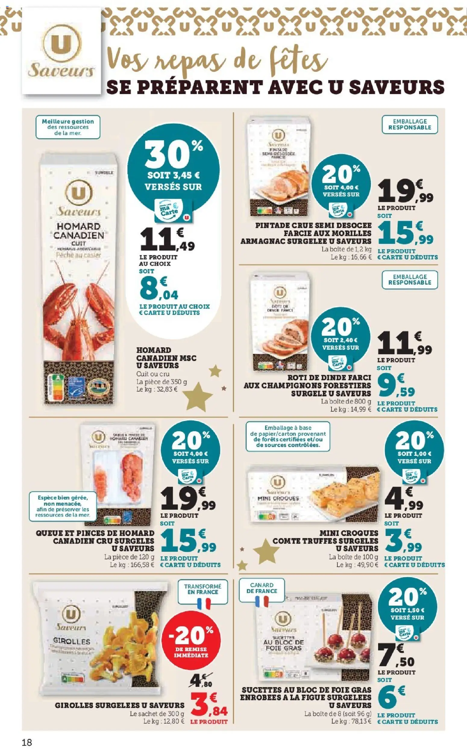 {H1} | Page: 18 | Produits: Rôti de dinde, Bloc de foie gras, Pintade, Homard